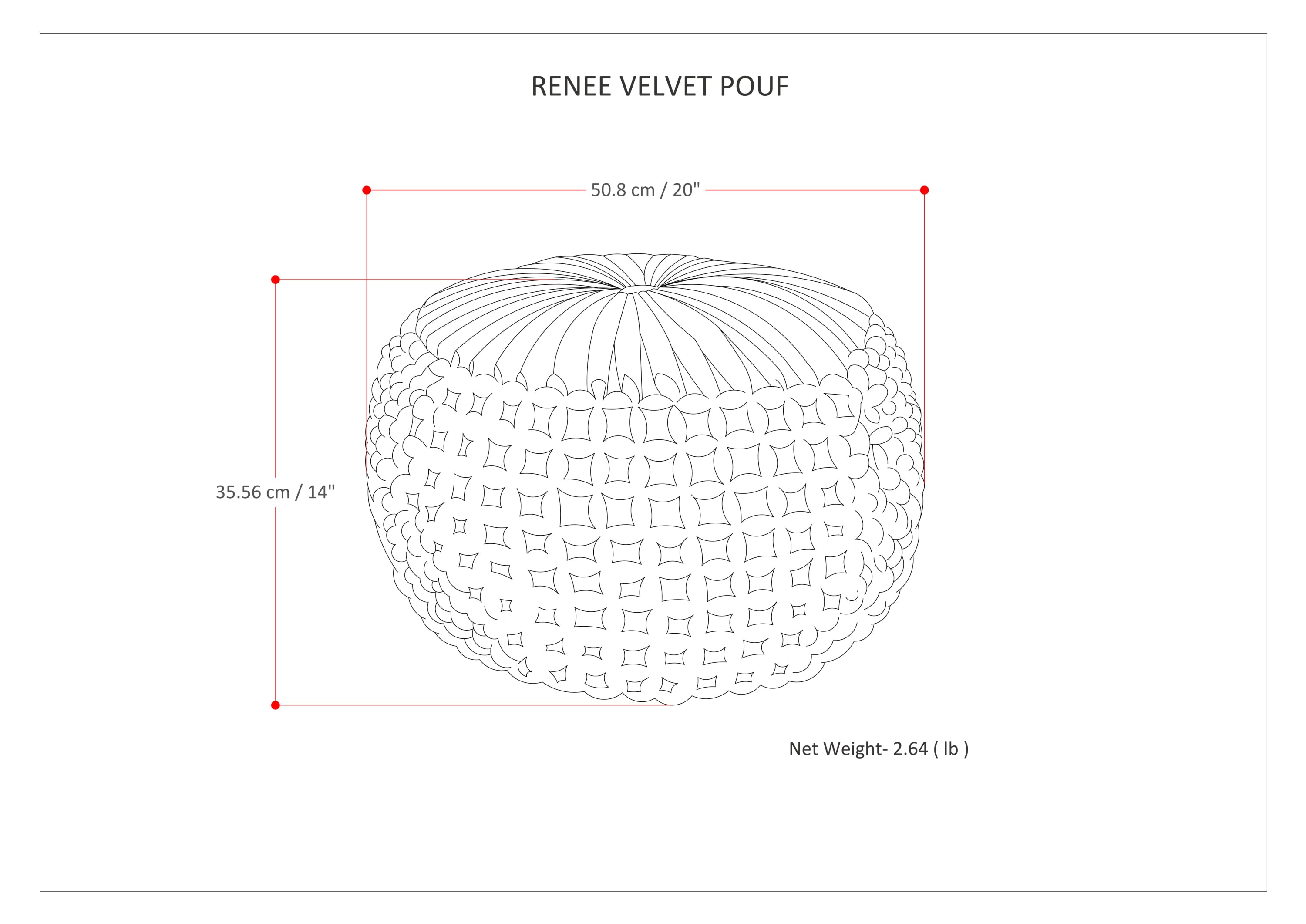 Renee Round Pouf Navy Velvet Cotton Accent Stool