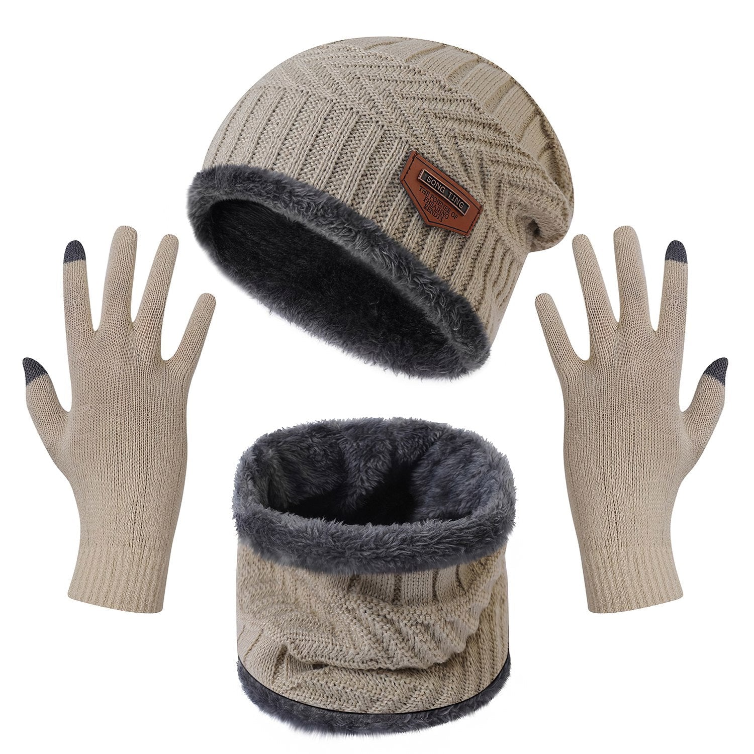 Unisex Winter Warm Knitted Beanie Scarf Gloves Set