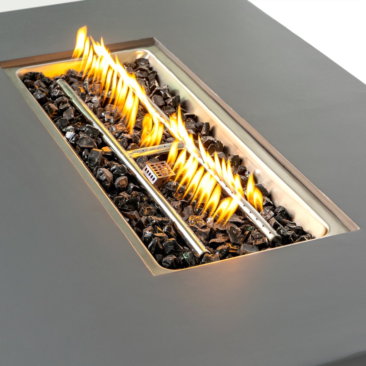 Volon Modern Rectangular Fire Pit Table in Light Gray