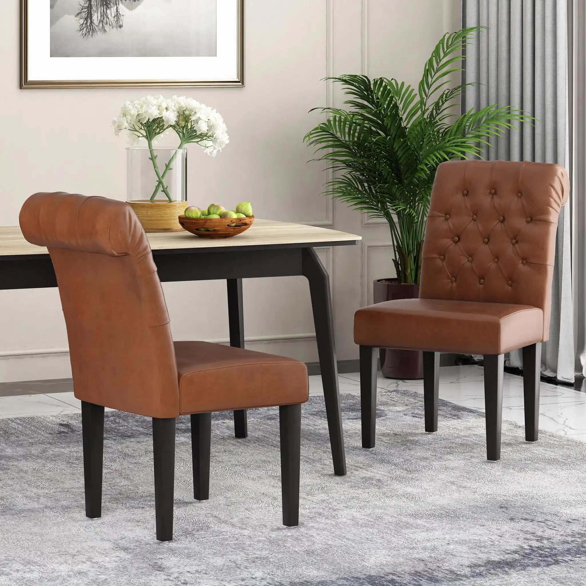 Broxton Tuft Dining Rolltop Chairs With Button Tufted Backrest (Set of 2)