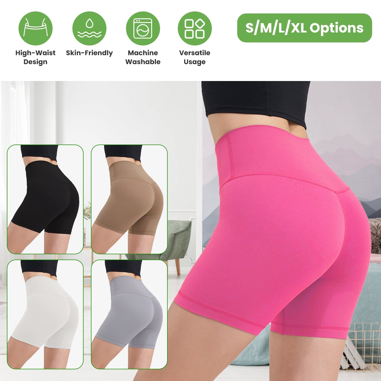 Women\'s High Waist Biker Shorts Tummy Control Pants Athletic Leggings Spandex Booty Shorts with 6.3In Inseam No Front Seam for Workout Yoga Running V