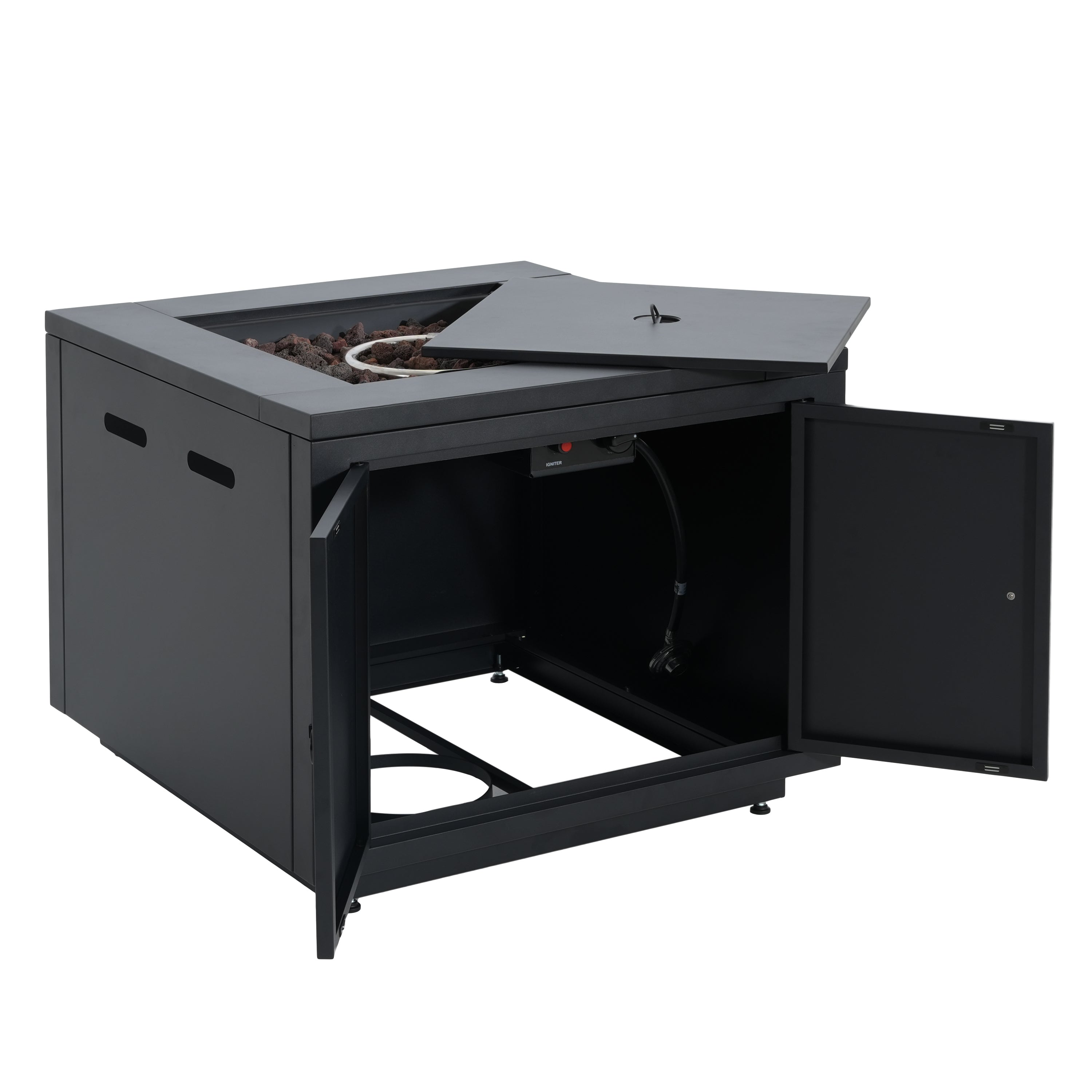 30inch Square Steel Fire Pit Table, in Black,40000BTU