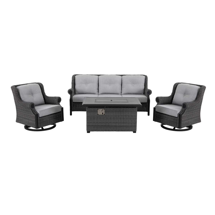 Lassen 4-Piece Firepit Set with Swivel Rocking Chairs