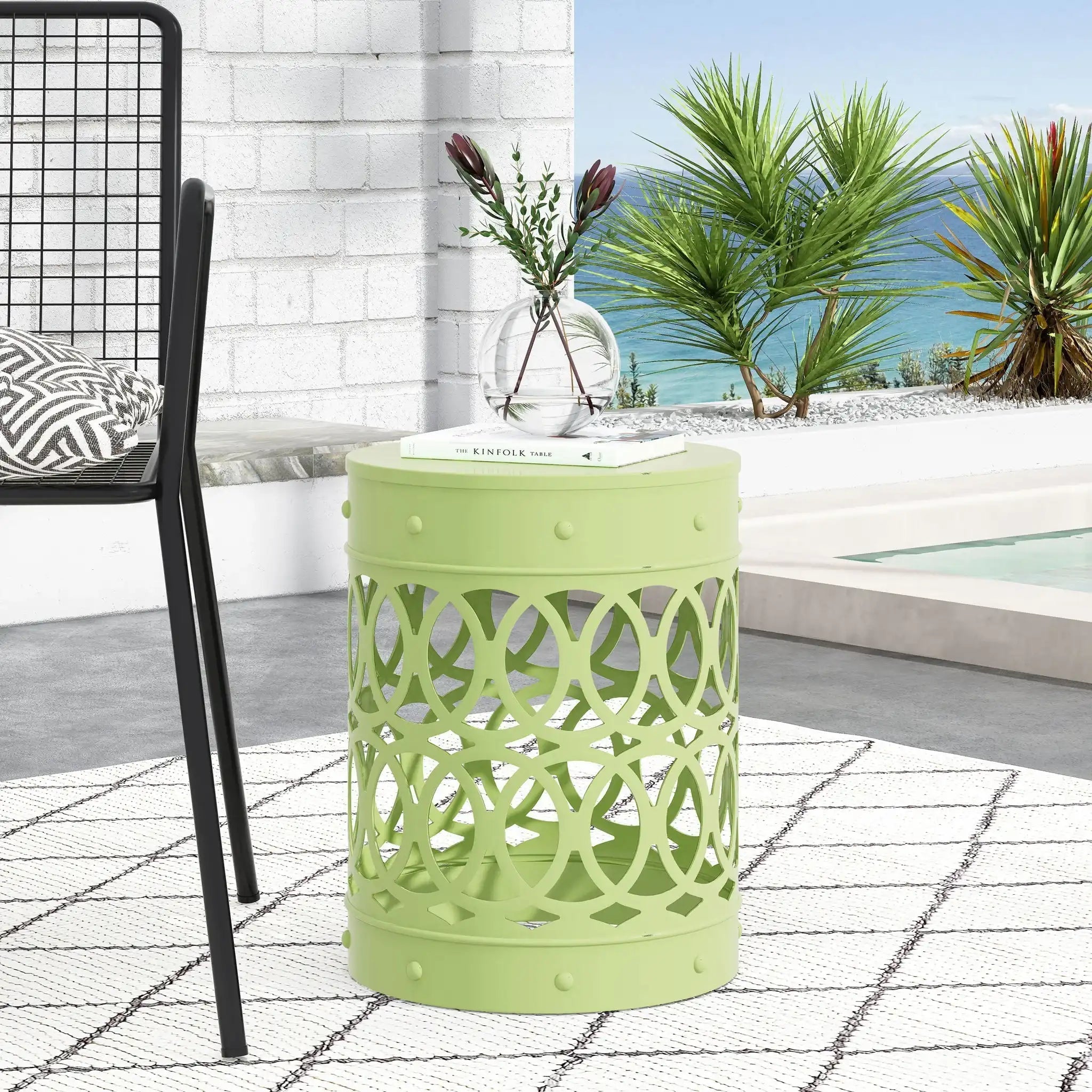 Outdoor Metal Large End Table, Modern Design
