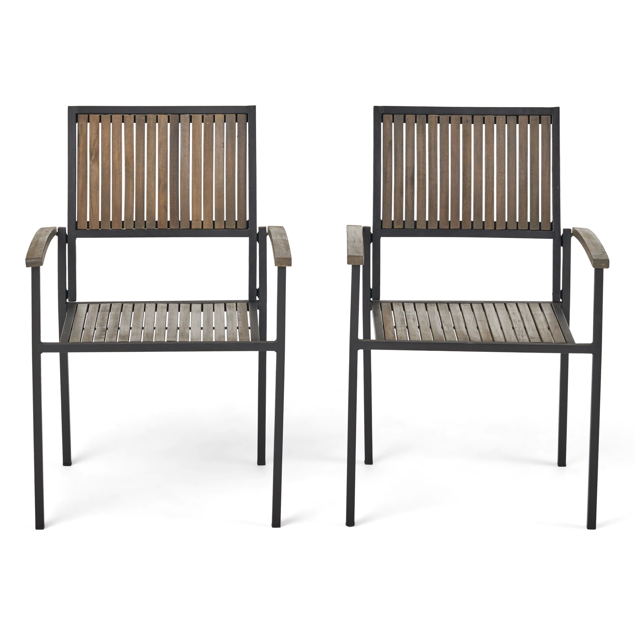 Vermilion Outdoor Dining Chair With Vertical Slat And Wooden Arm