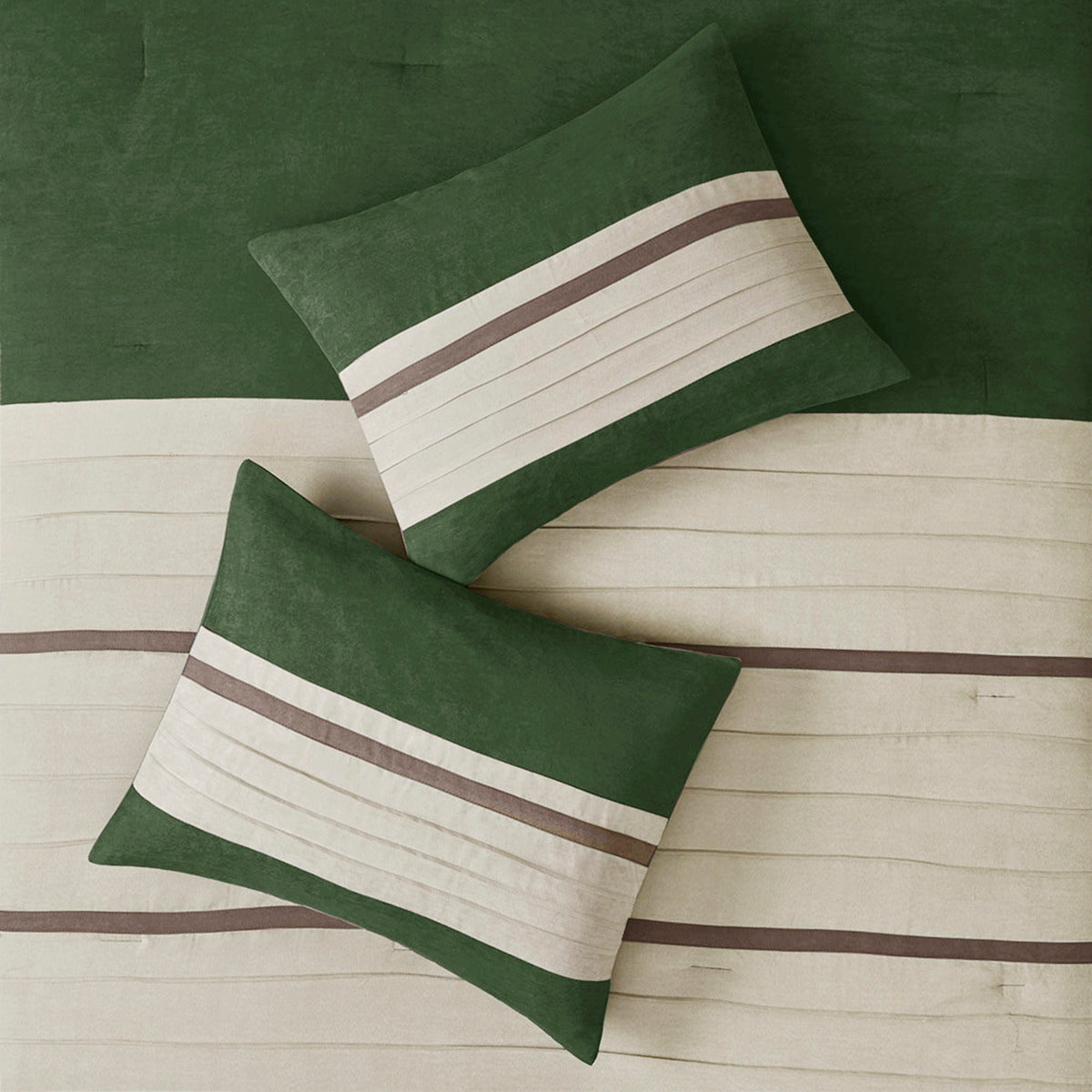 7 PC Pieced Faux Suede Comforter Set Green Cal King