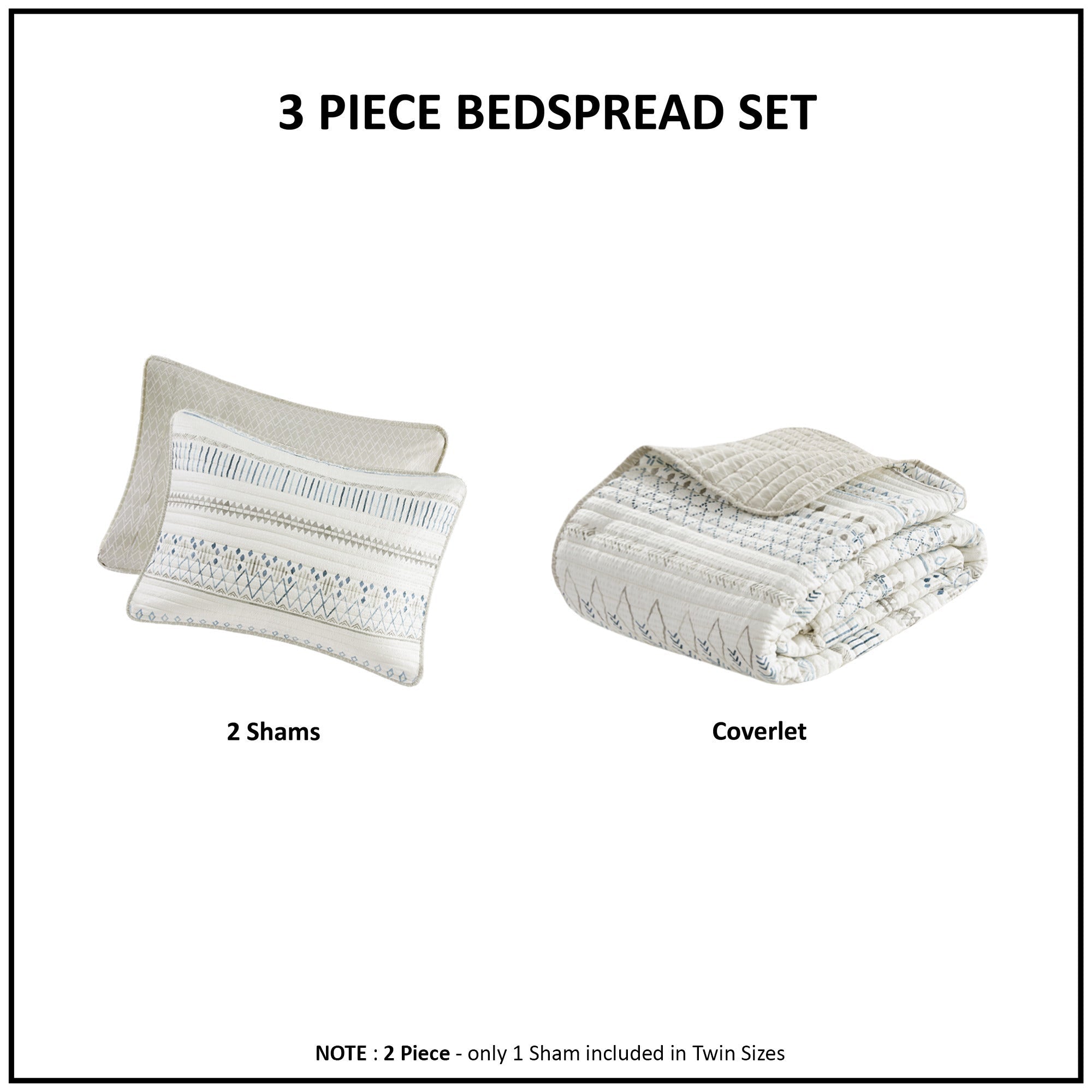 3 Piece Printed Microfiber Seersucker Quilt Set Taupe/Blue Full/Queen
