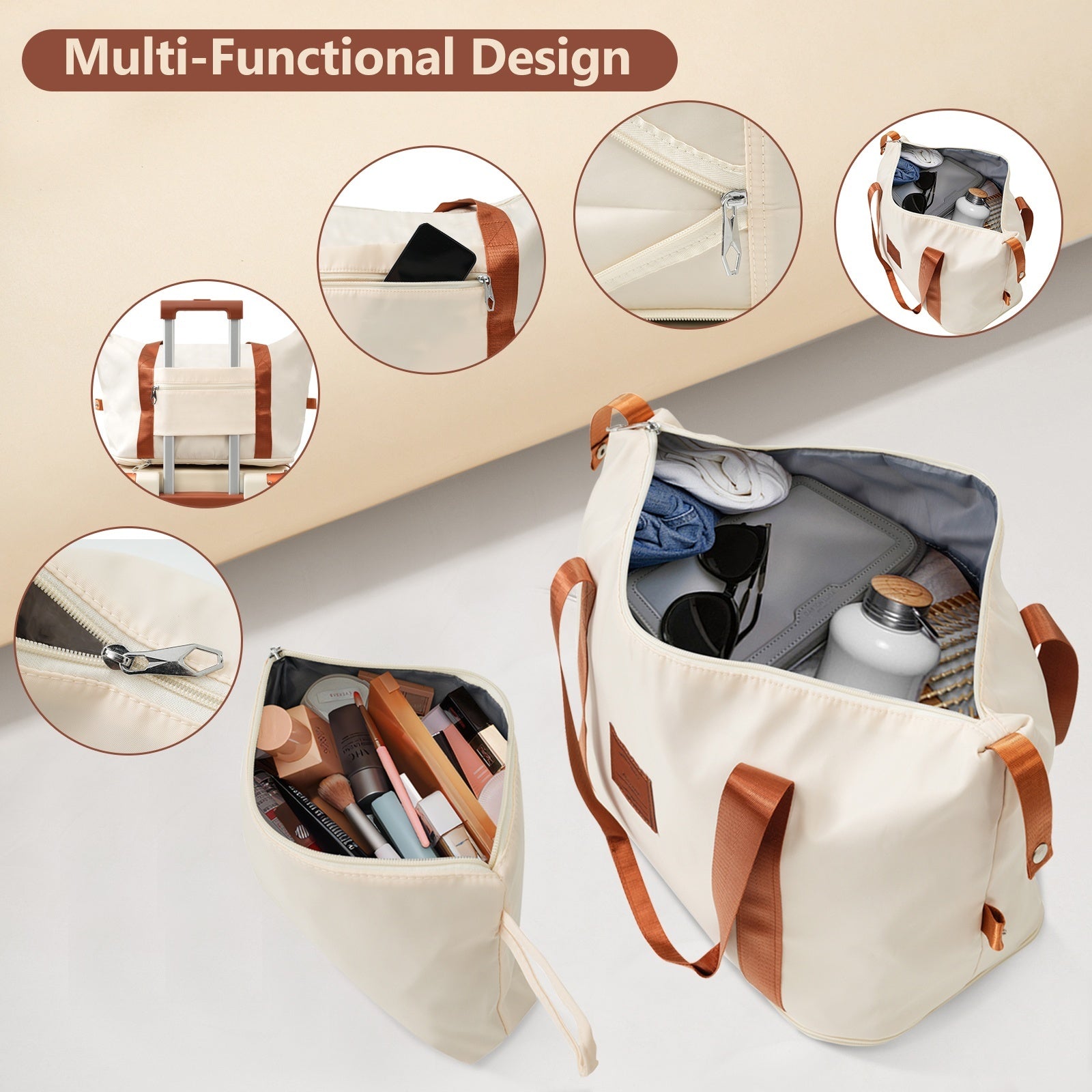 Brown & White 6-Piece Expandable Hardshell Luggage Set