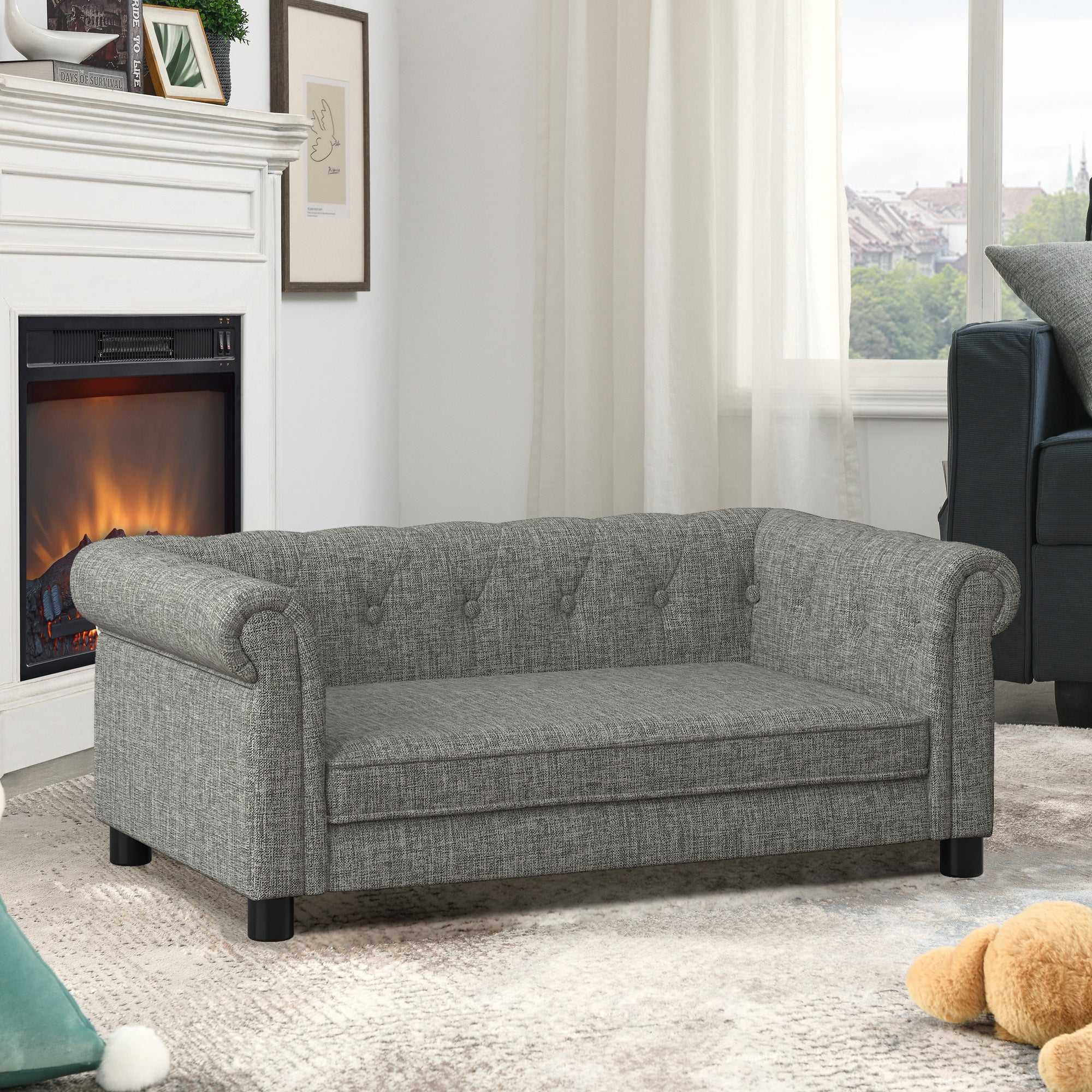 Modern Linen Fabric Light Grey Elevated Pet Bed