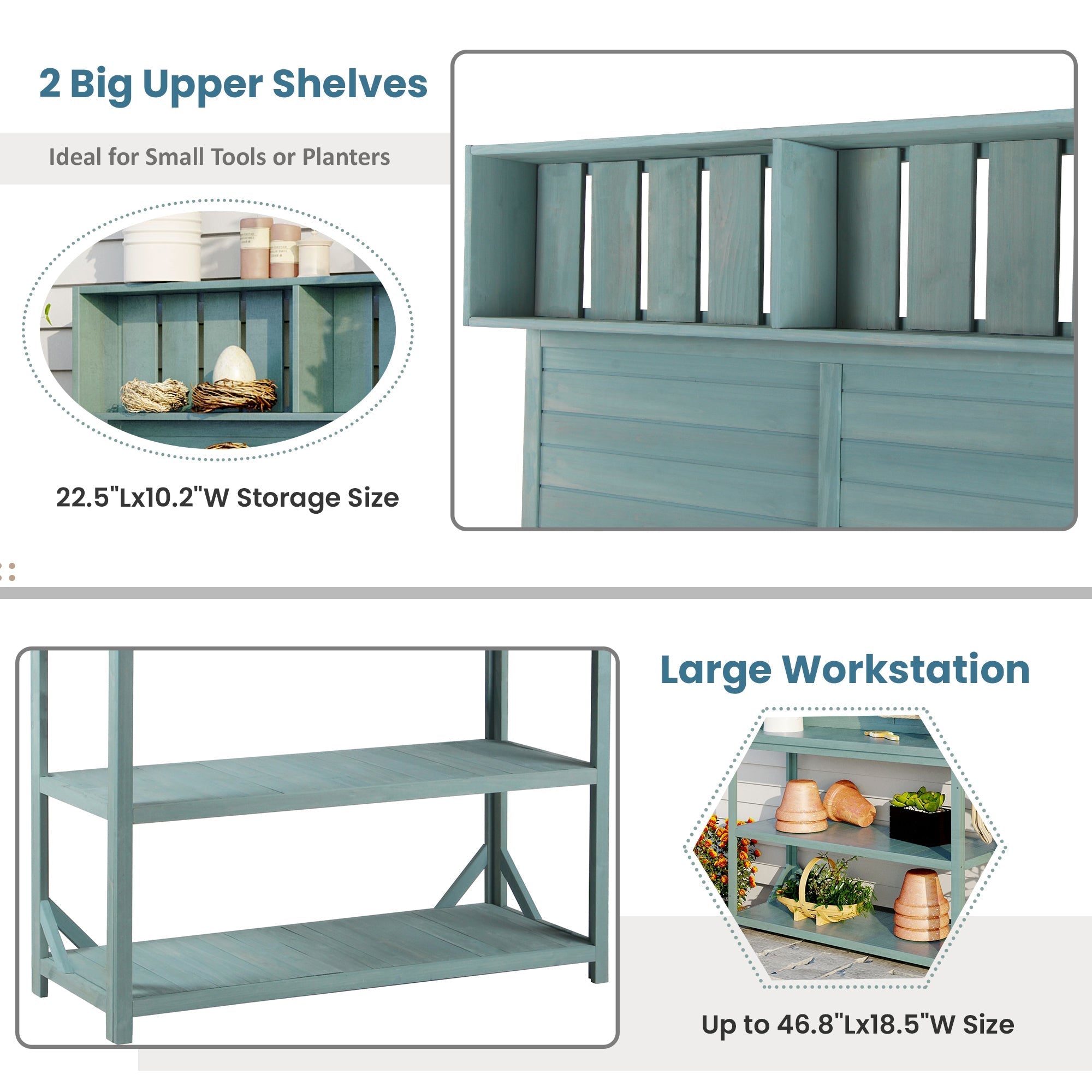 TOPMAX 65" Large Wooden Farmhouse Rustic Outdoor Potting Bench Table