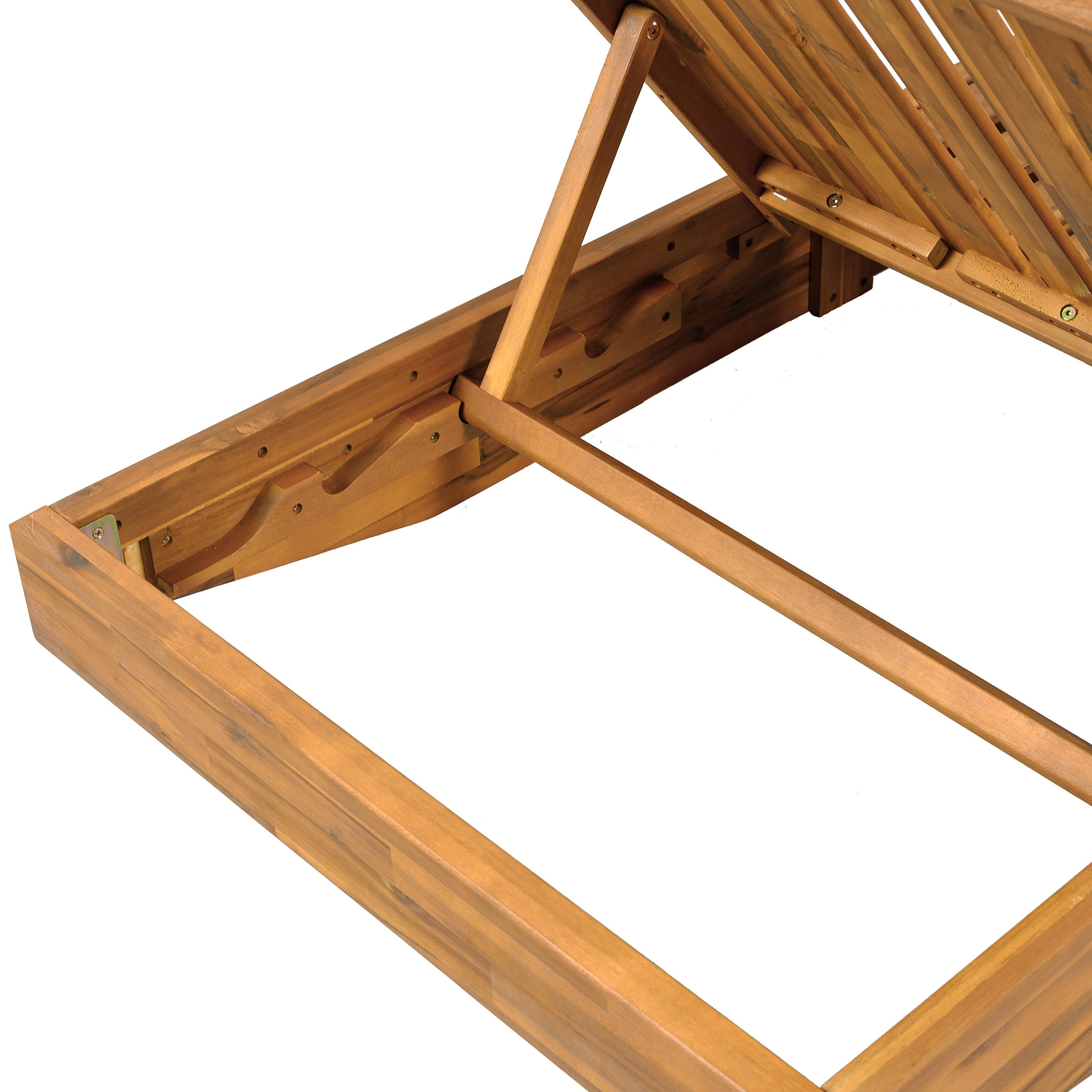 Acacia Wood Chaise Lounge with Cushion - Teak Finish