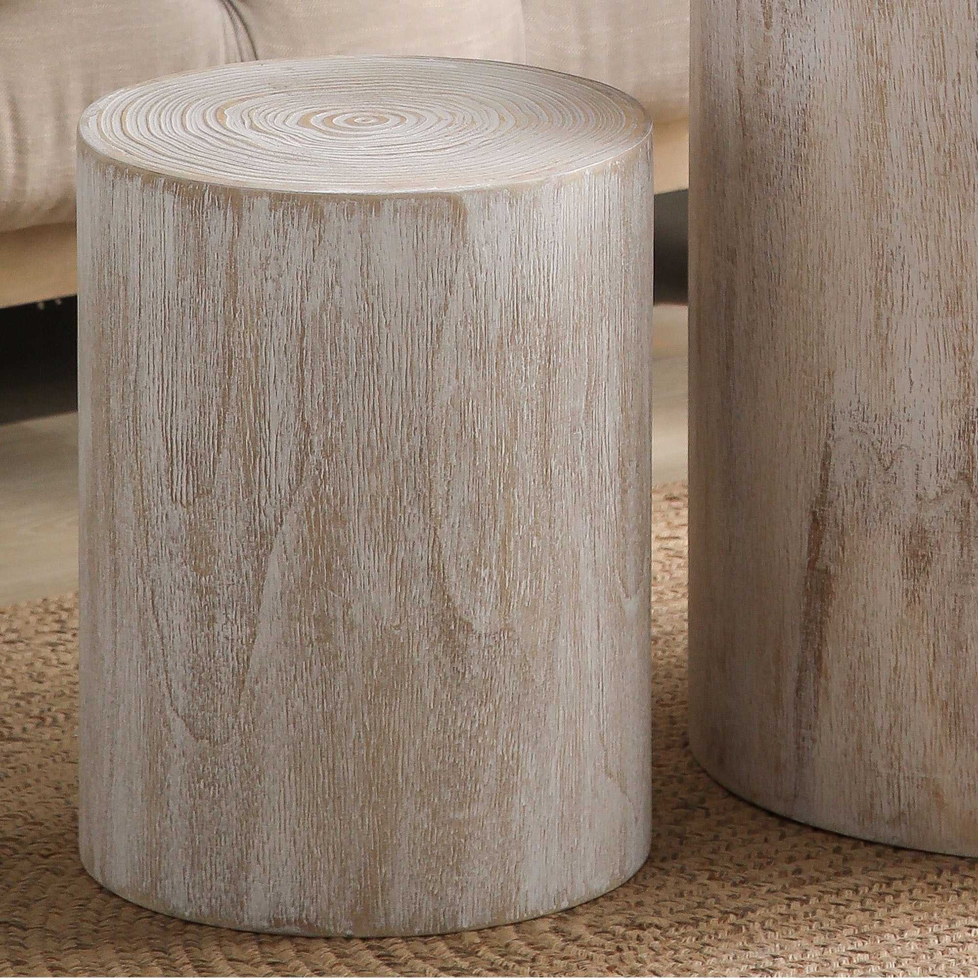 Set of 3 Rounded Wood Coffee Tables with Whitewashed Wood Finish