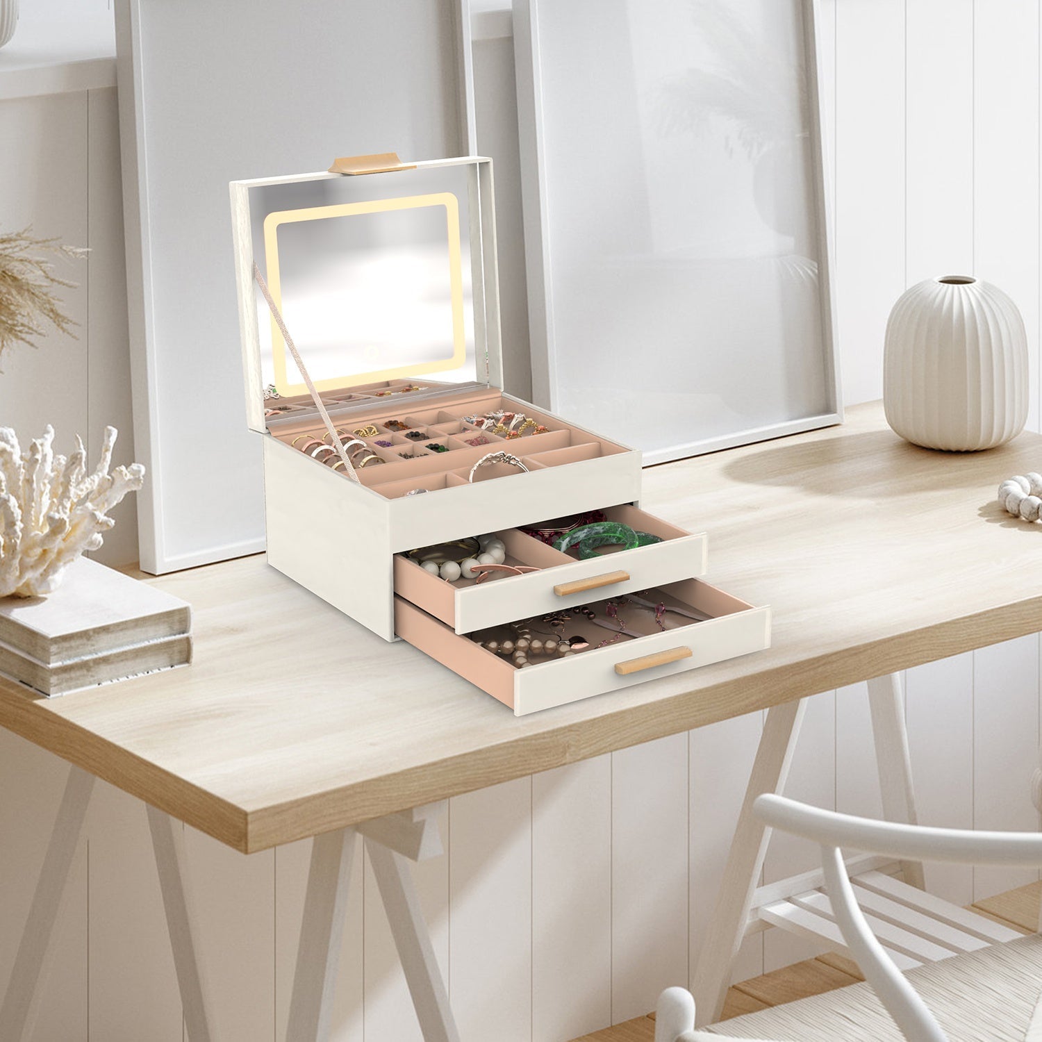 LED Mirror Jewelry Box with 2 Drawers
