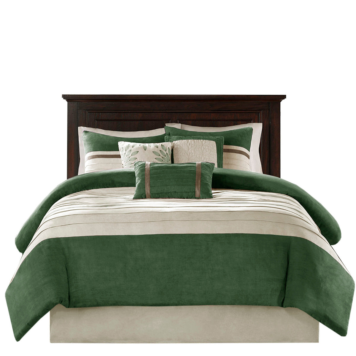 7 PC Pieced Faux Suede Comforter Set Green Cal King