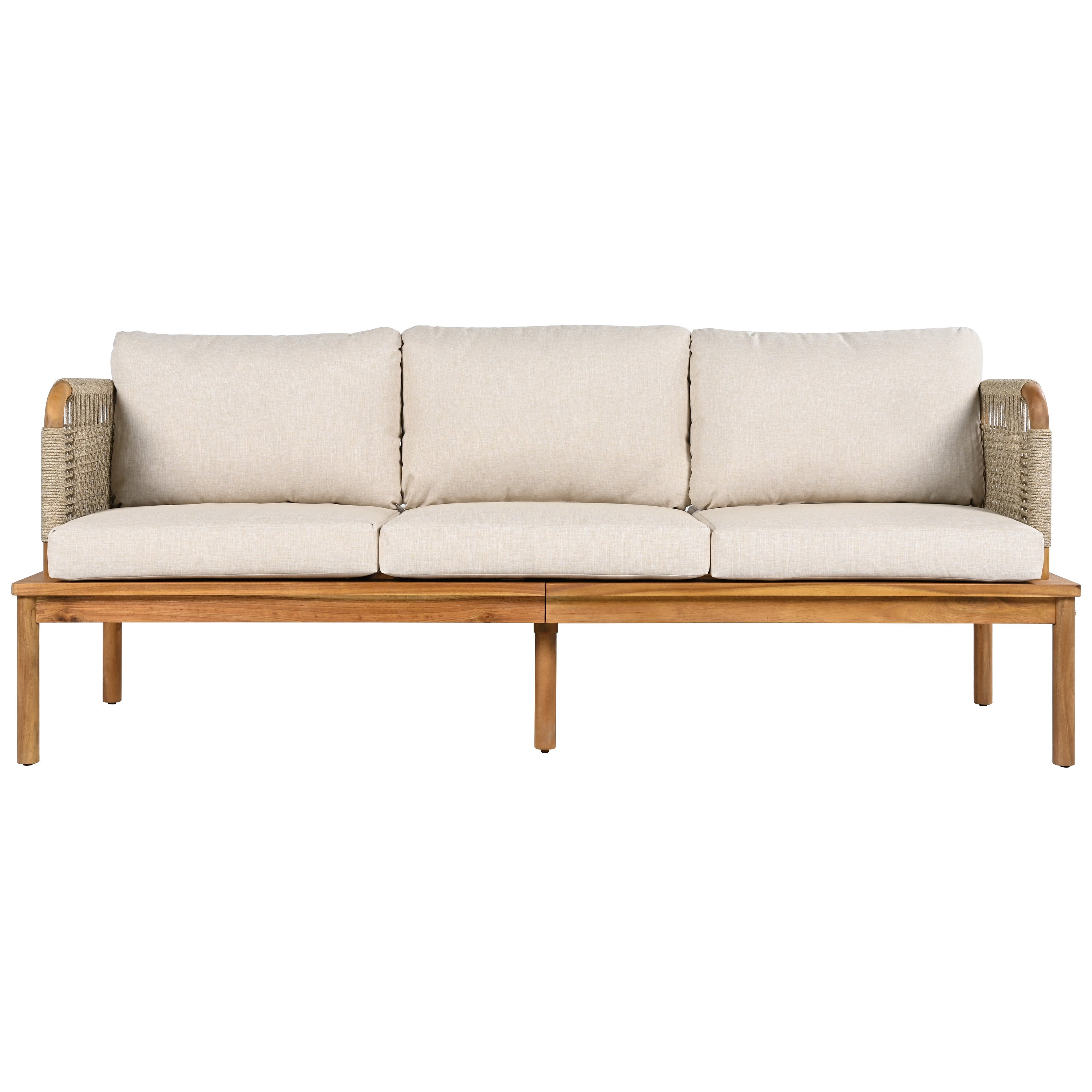 Outdoor 4-piece Acacia Wood and Rope Patio Sofa Set
