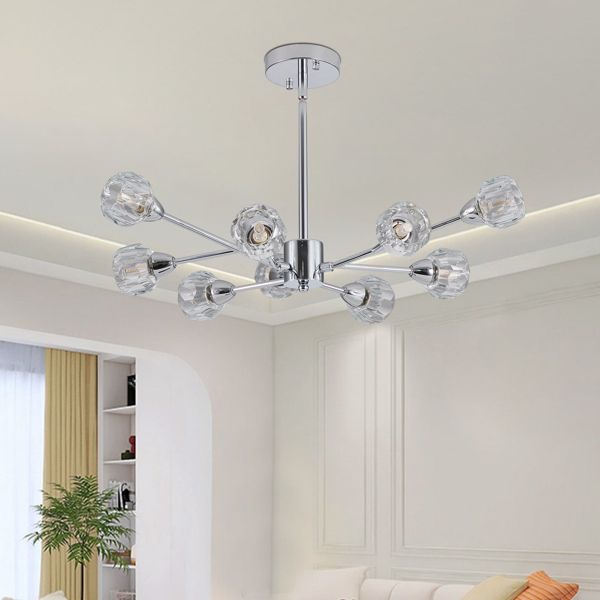 28" Modern Crystal Chandelier With 9 Lights