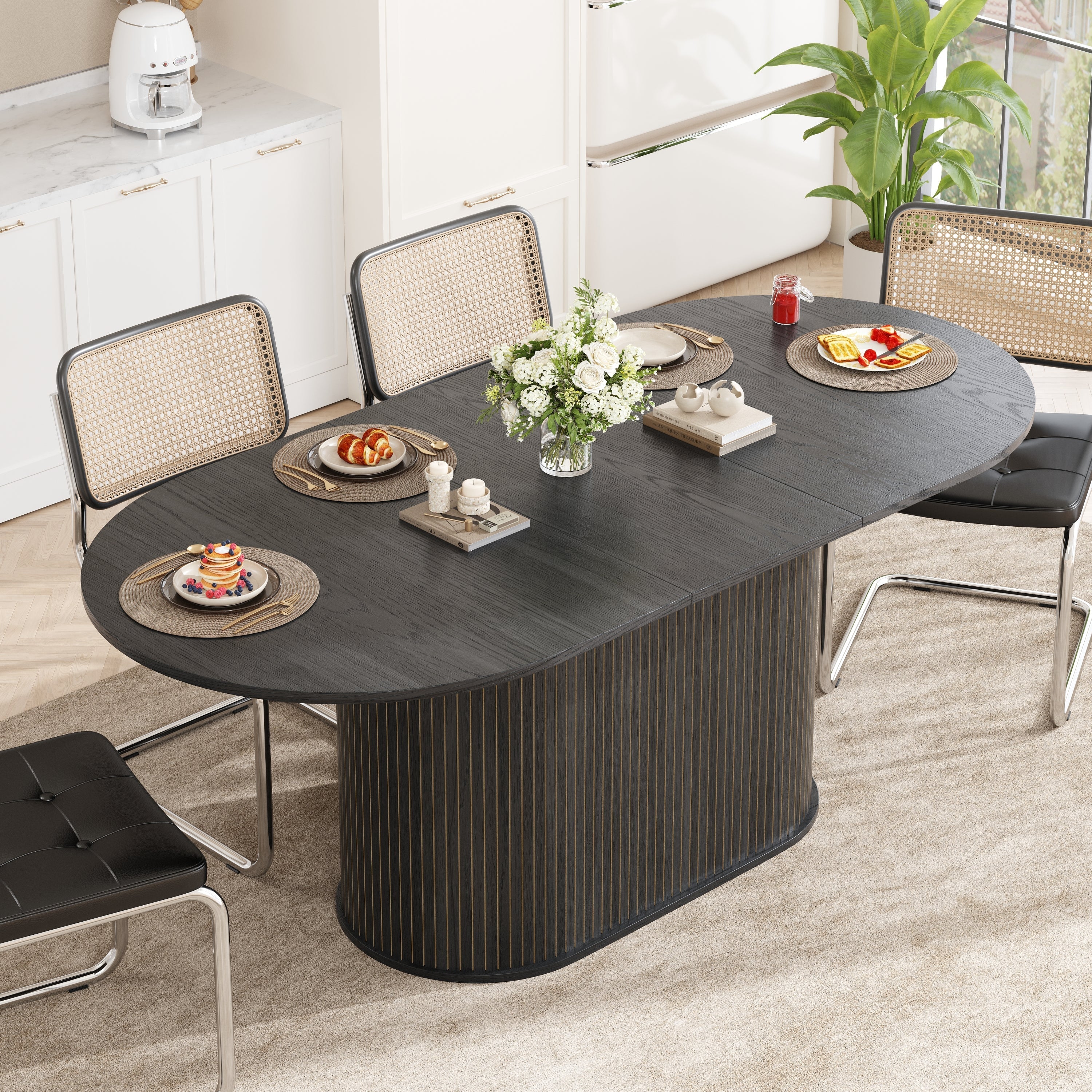 55.11'-70.86' Extendable Dining Table with Striped Legs