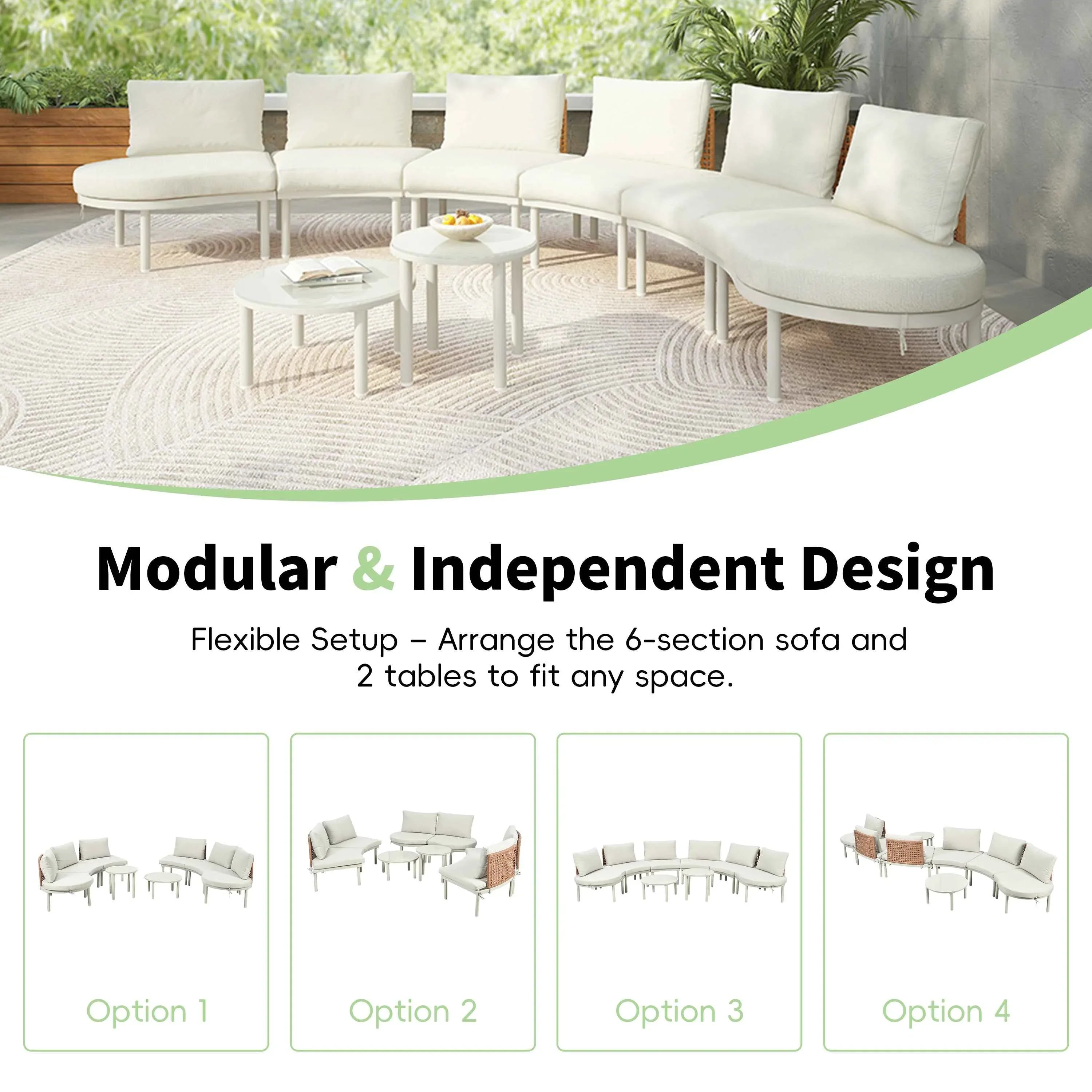 8-Piece Patio Sofa Furniture Set, Half Moon Outdoor Sectional Sofa