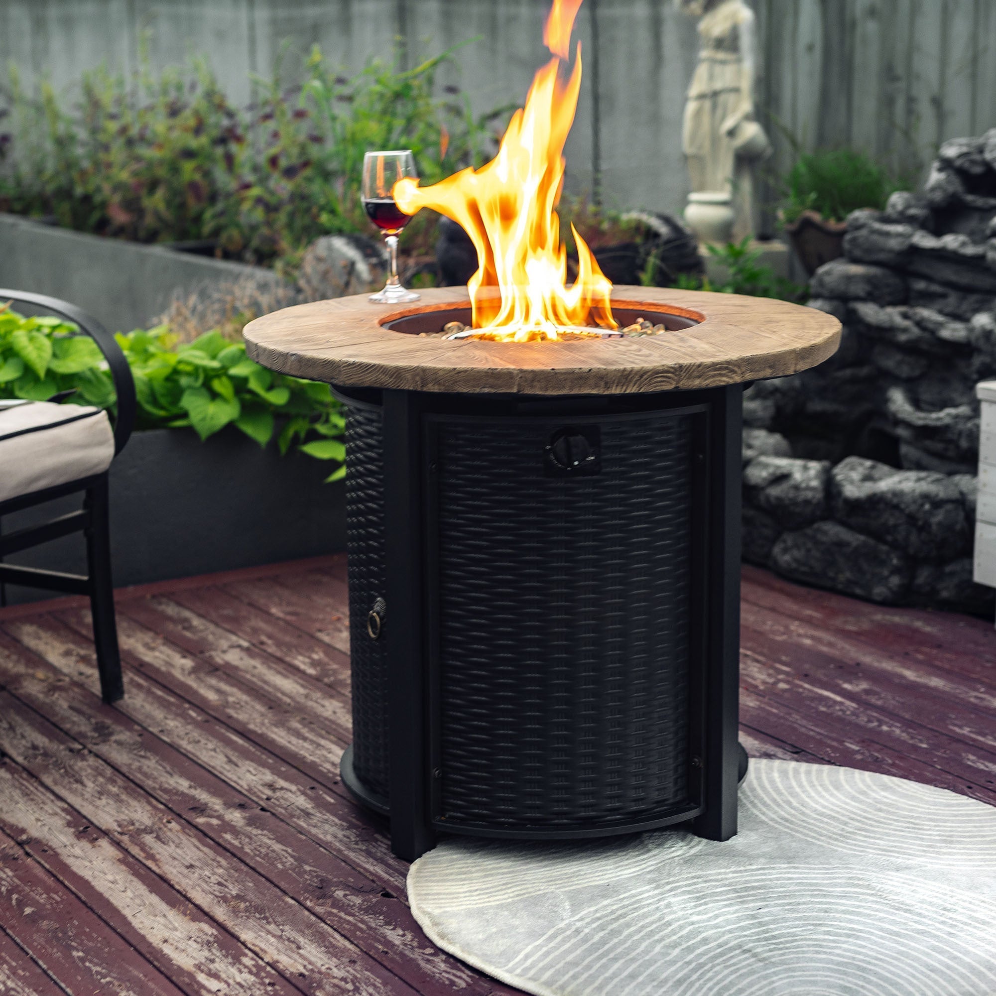 30' Propane Gas Fire Pit Table with Imitation Wood Grain Finish