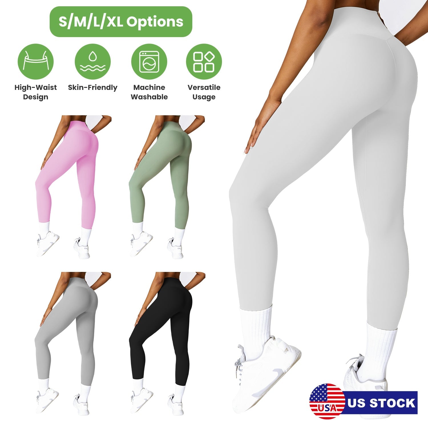 Women\'s High Waist Workout Leggings Tummy Control Compression Yoga Tight Pants Gym Pants Athletic Running Leggings with 25In Inseam No Front Seam