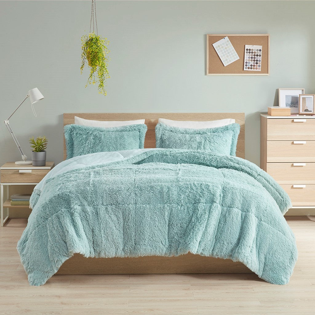 King/Cal King Shaggy Long Fur Comforter Mini Set