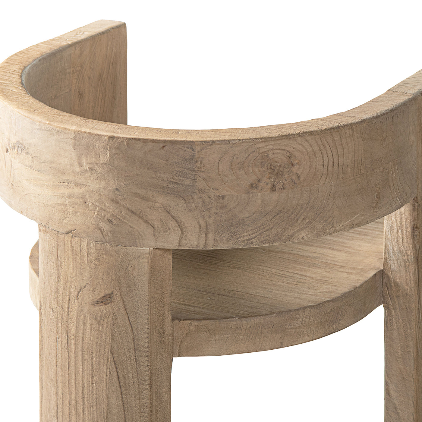 Soren Solid Reclaimed Elm Sculptural Accent Curved Dining Chair, Heritage Light Natural Brown