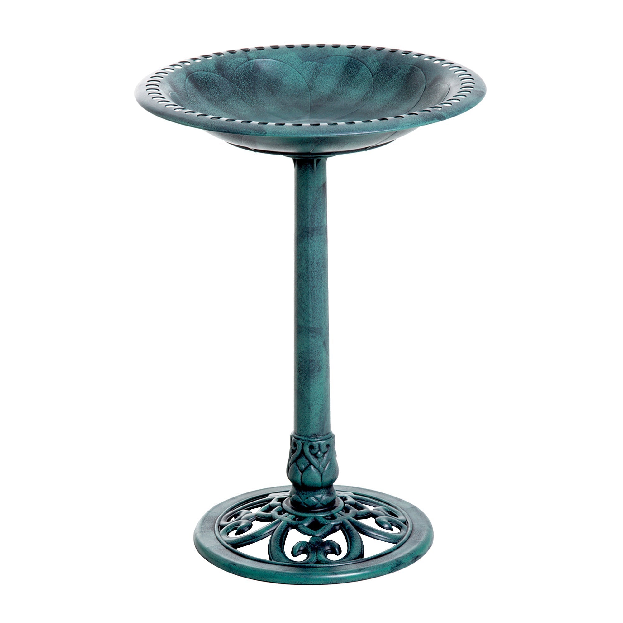 Outsunny 28'' Bird Bath Outdoor Resin Decor with Fleur De Lis Pattern