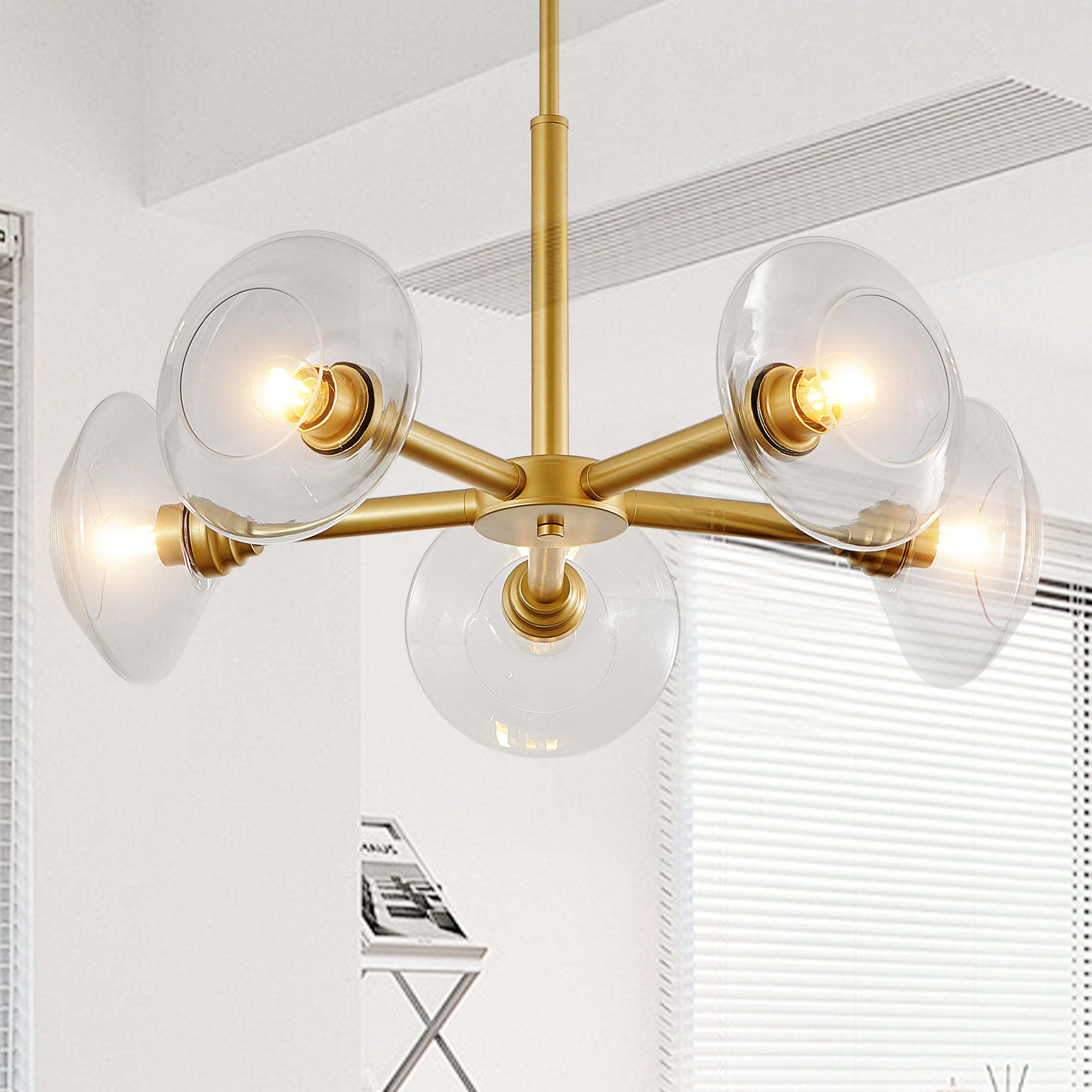 26" Modern Gold 5-Light Sputnik Chandelier with Clear Glass Shades