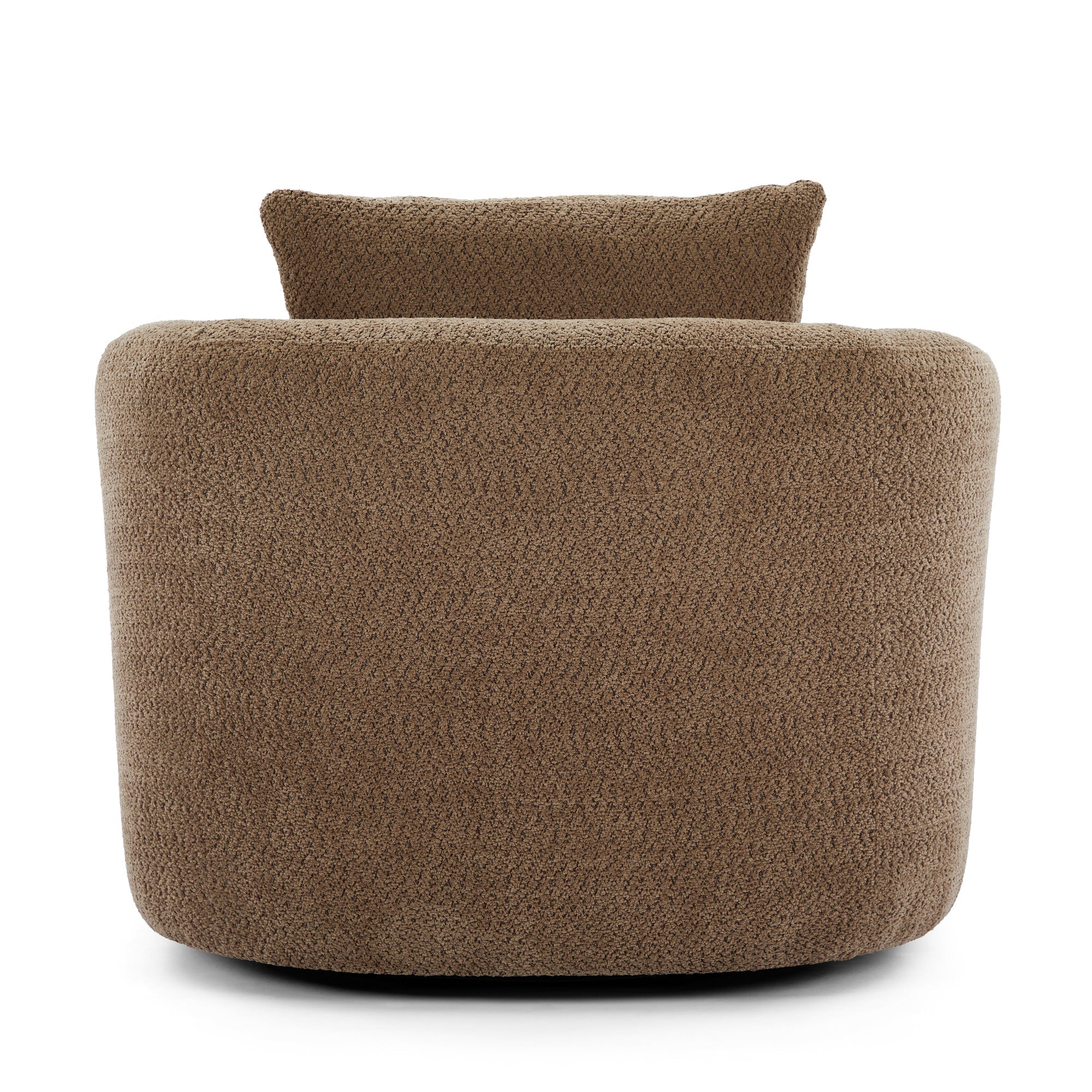 Chenille Upholstered 360° Swivel Chair with Throw Pillow, Dark Brown