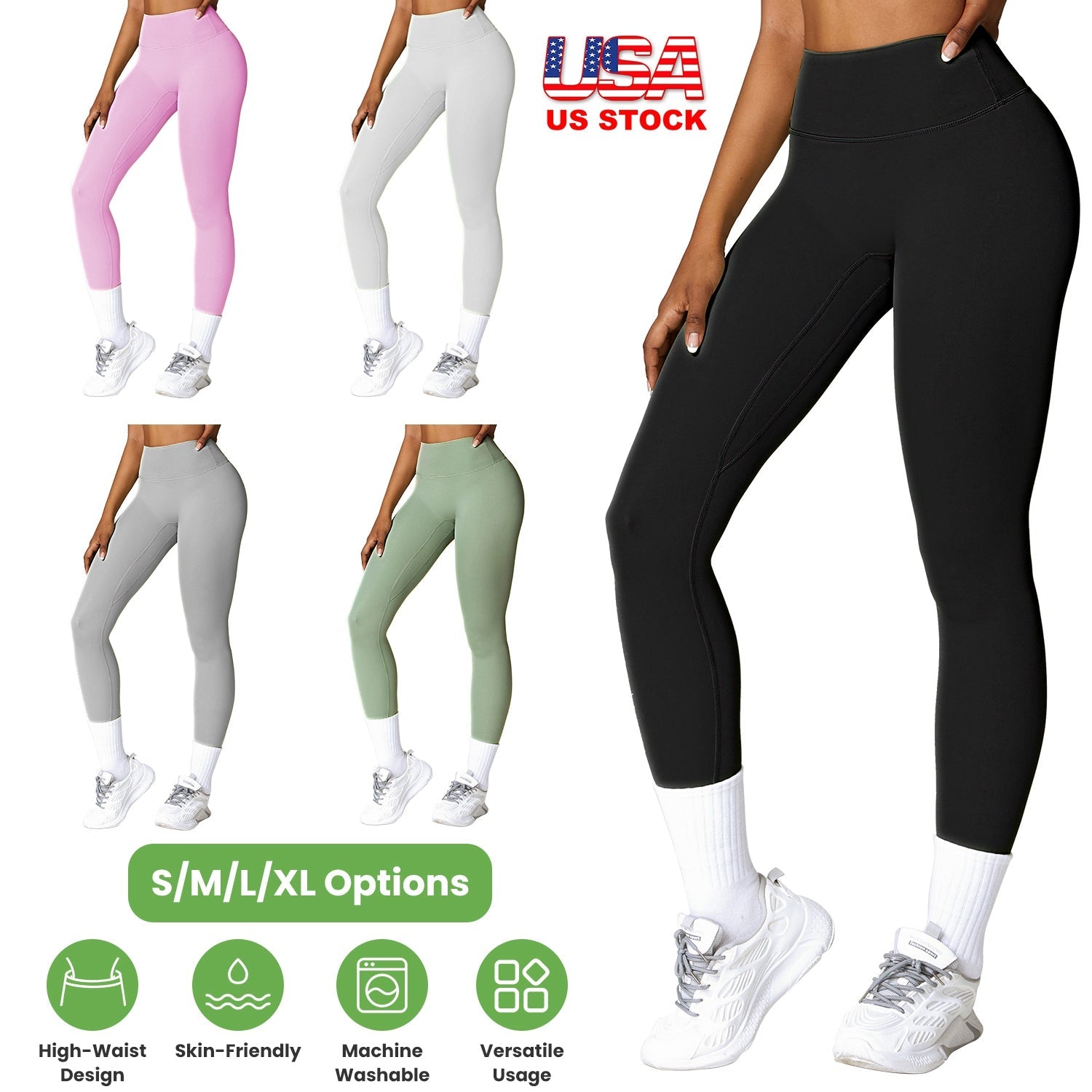 Women\'s High Waist Workout Leggings Tummy Control Compression Yoga Tight Pants Gym Pants Athletic Running Leggings with 25In Inseam No Front Seam