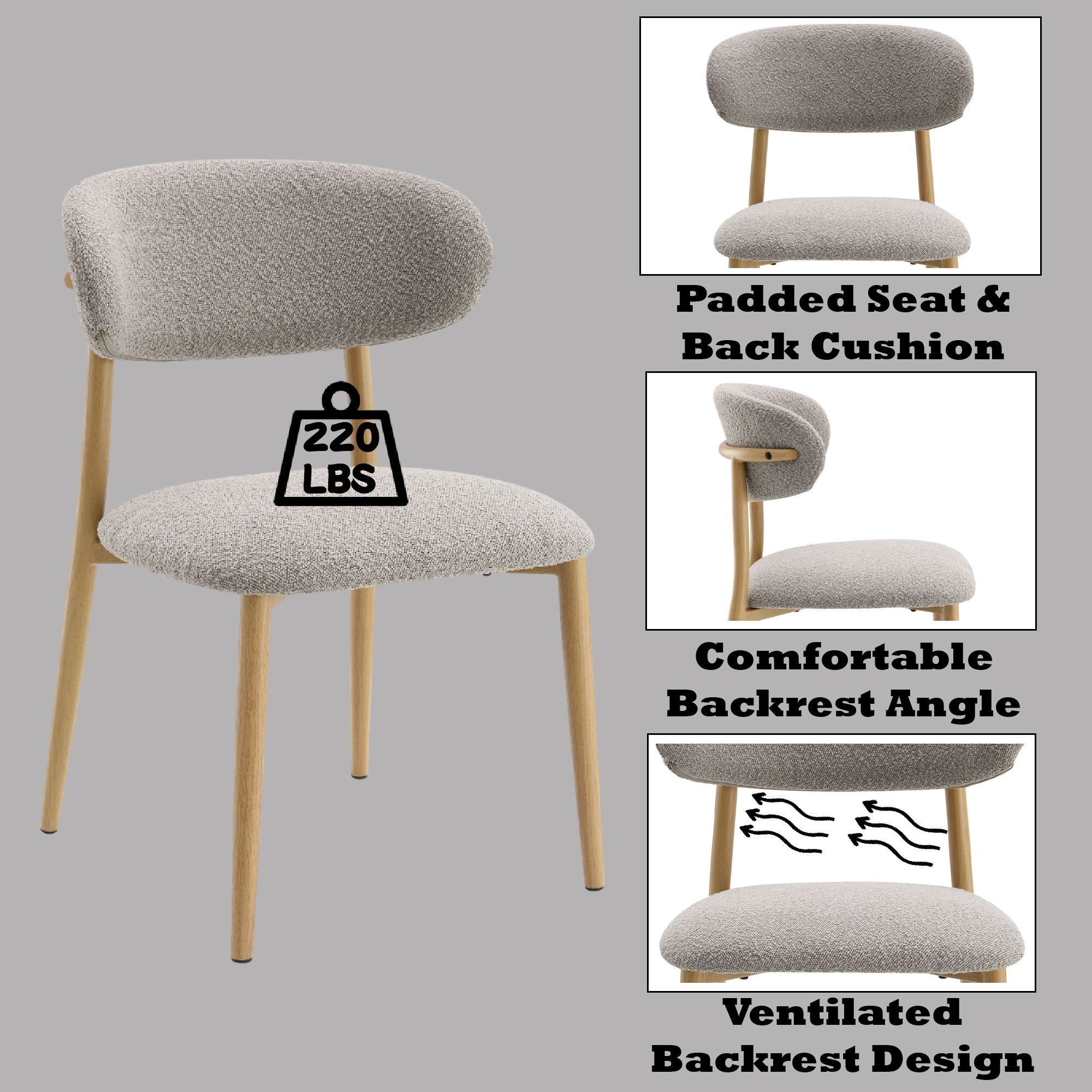 Kacey Boucle Side Chair (Set of 2) - Gray