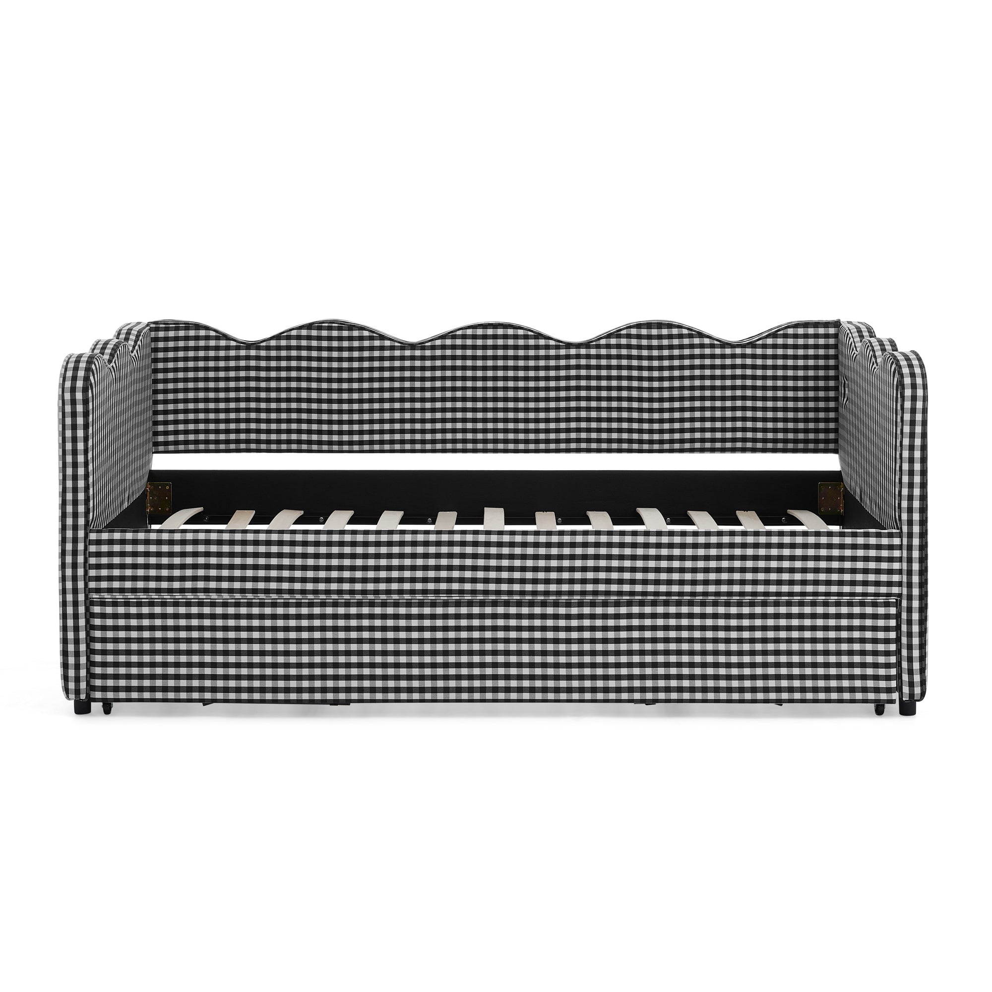 Cozy Gingham Daybed with Trundle Twin Size Sofa Bed