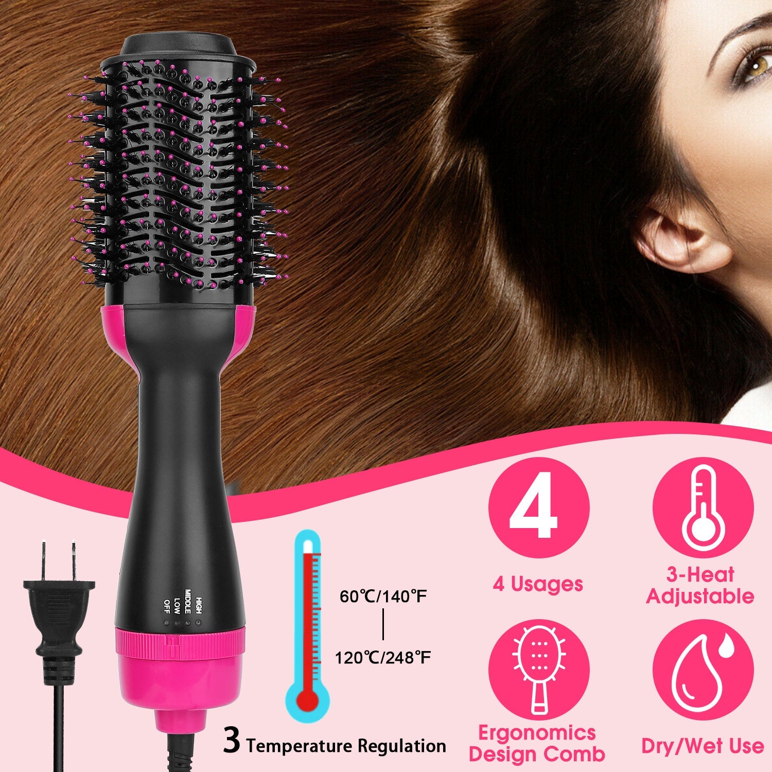 4-In-1 Hot Hair Volumizer Dryer Brush