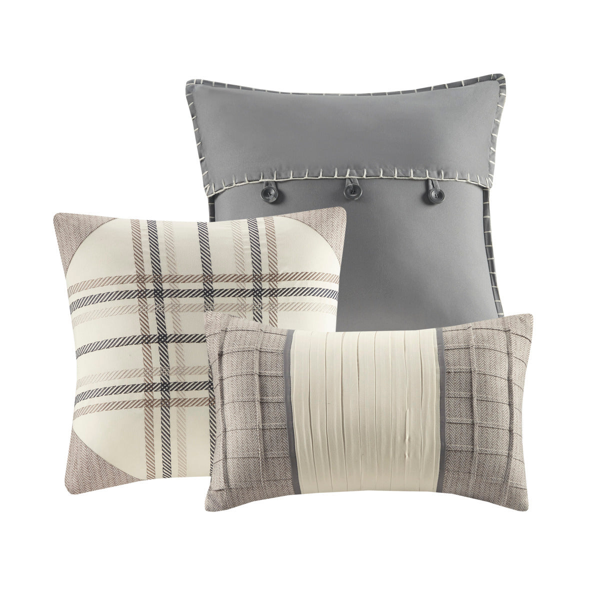 7 Piece Herringbone Comforter Set Neutral King