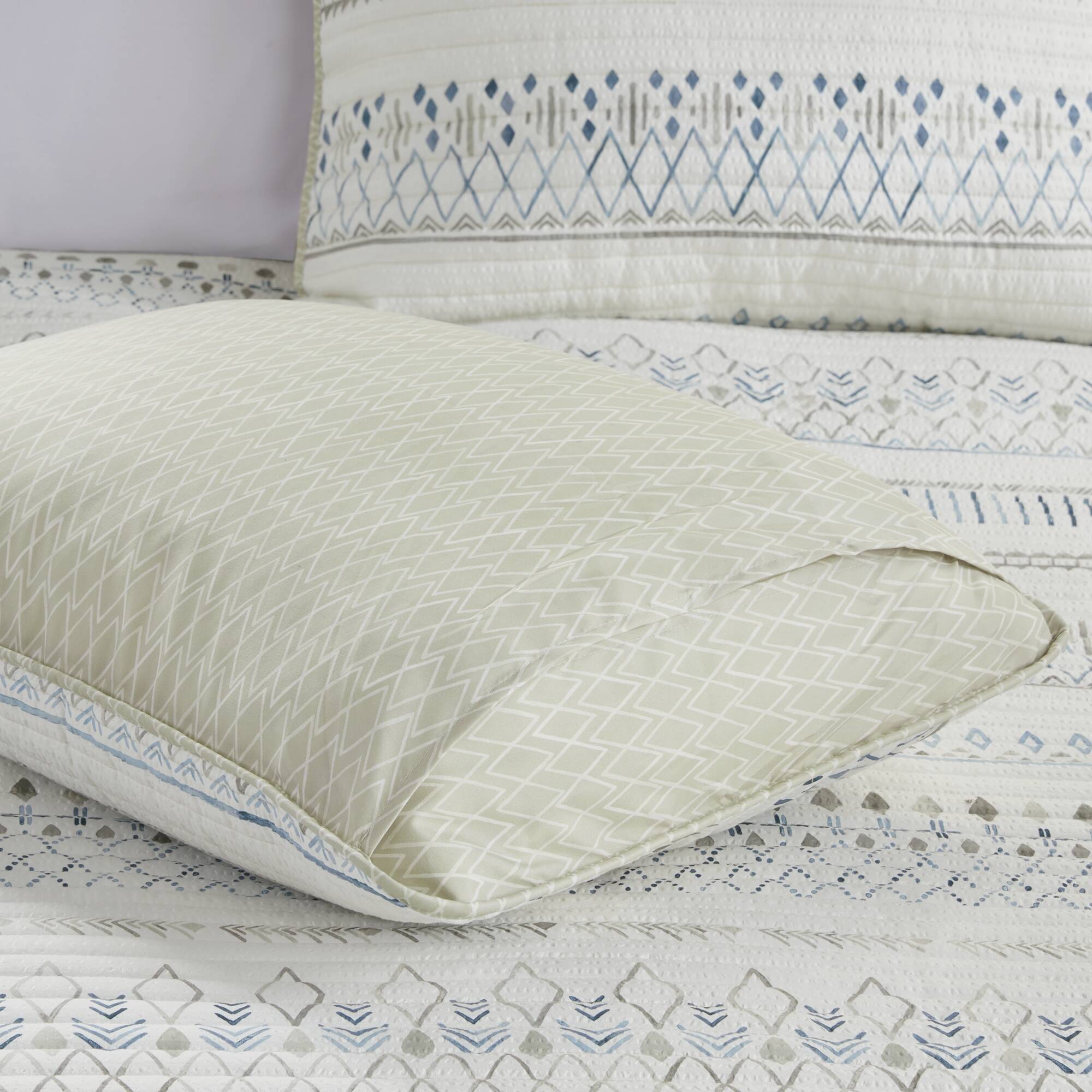 3 Piece Seersucker Quilt Set Taupe Blue King Cal King