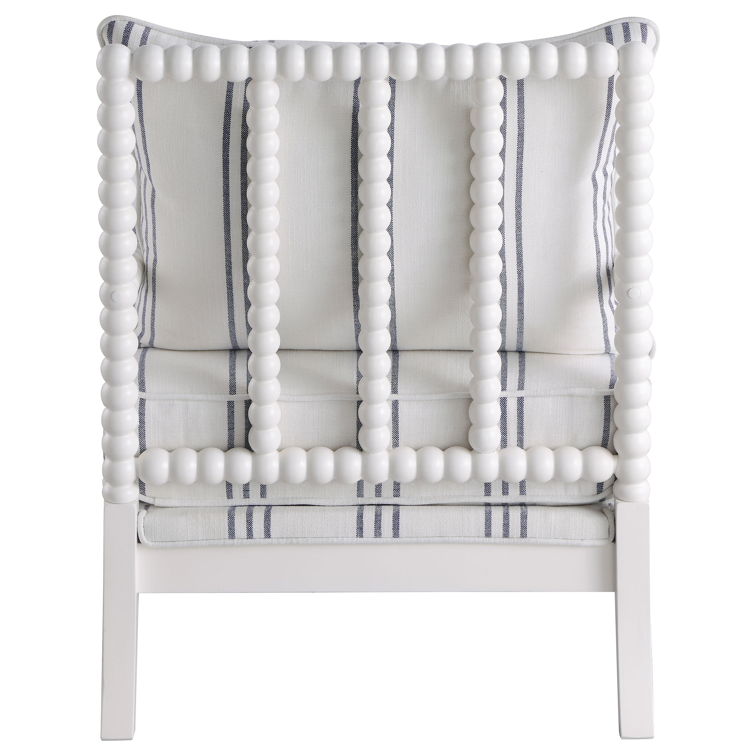 White and Navy Upholstered Stripe Accent Chair with Linen-Like Fabric