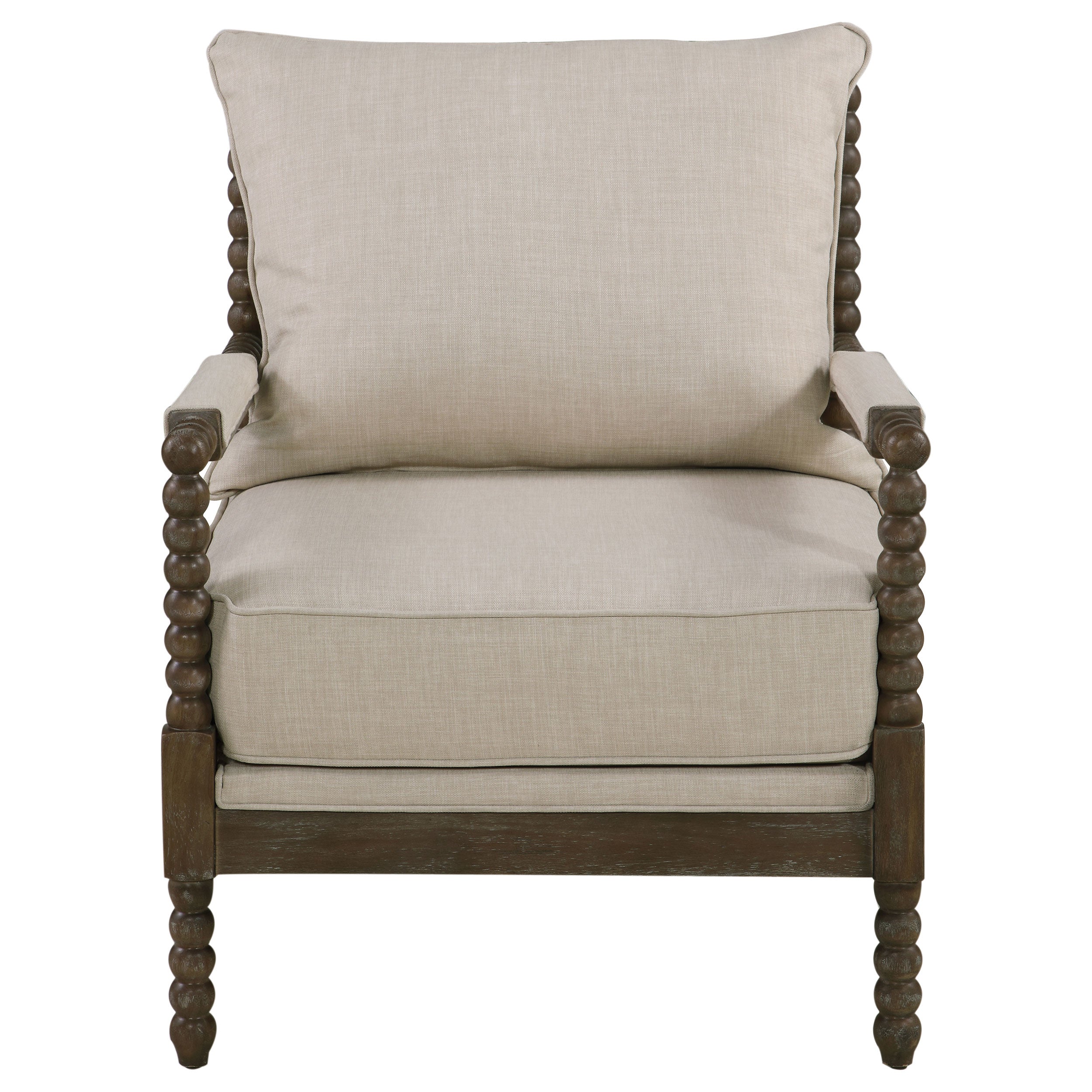 Beige and Natural Removable Back Accent Chair with Faux Linen Fabric and Wood Frame