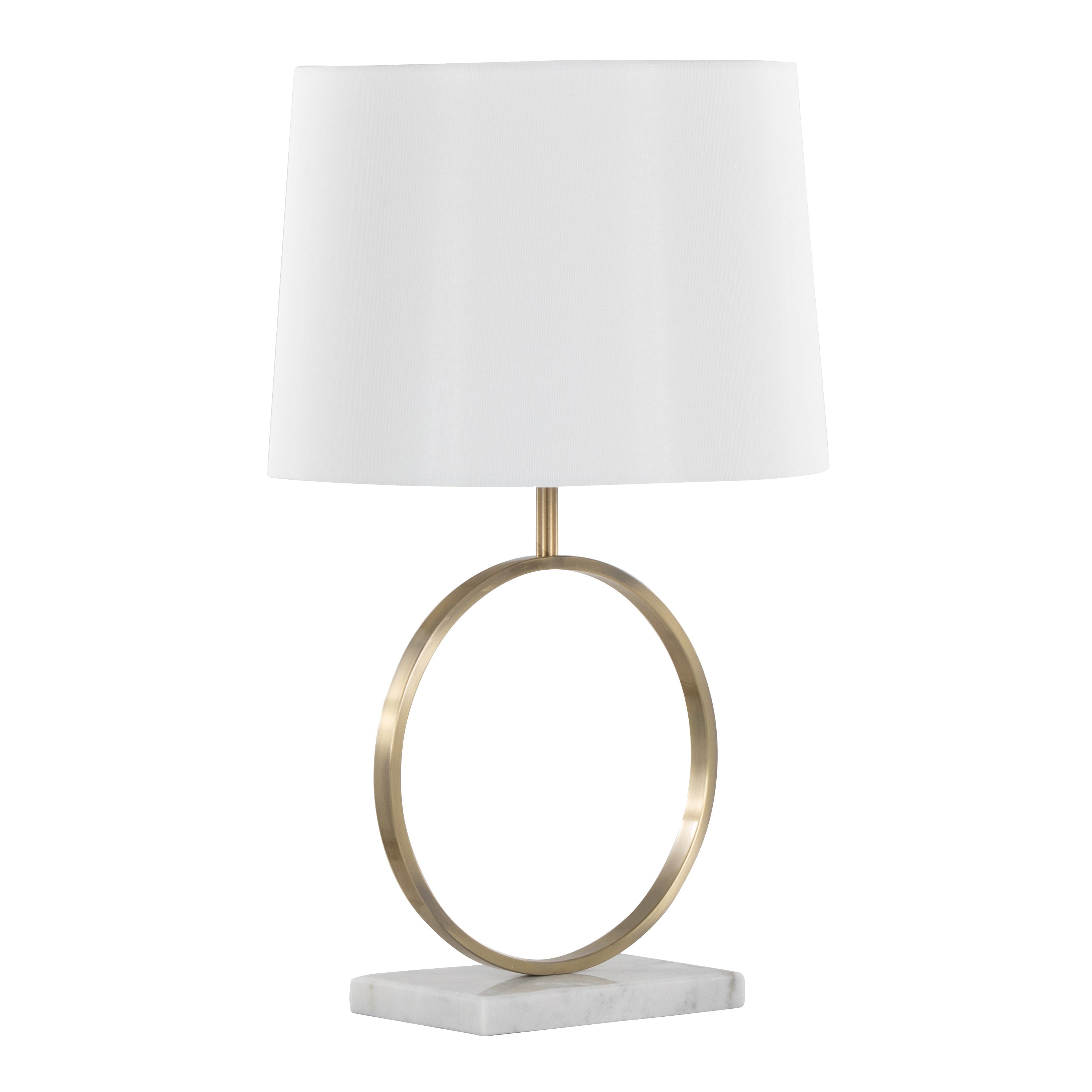 Moon Contemporary Table Lamp in White Marble, Gold Metal and White Shade