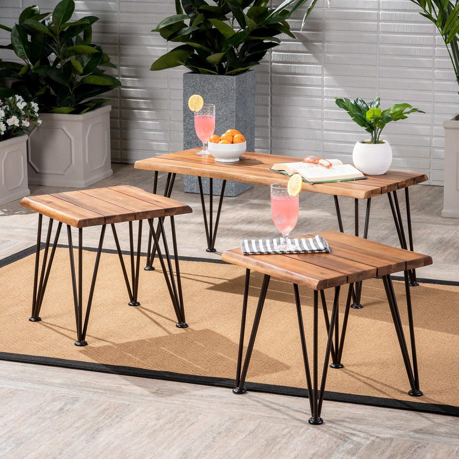 Zion Outdoor Industrial Iron And Coffee Table - Teak
