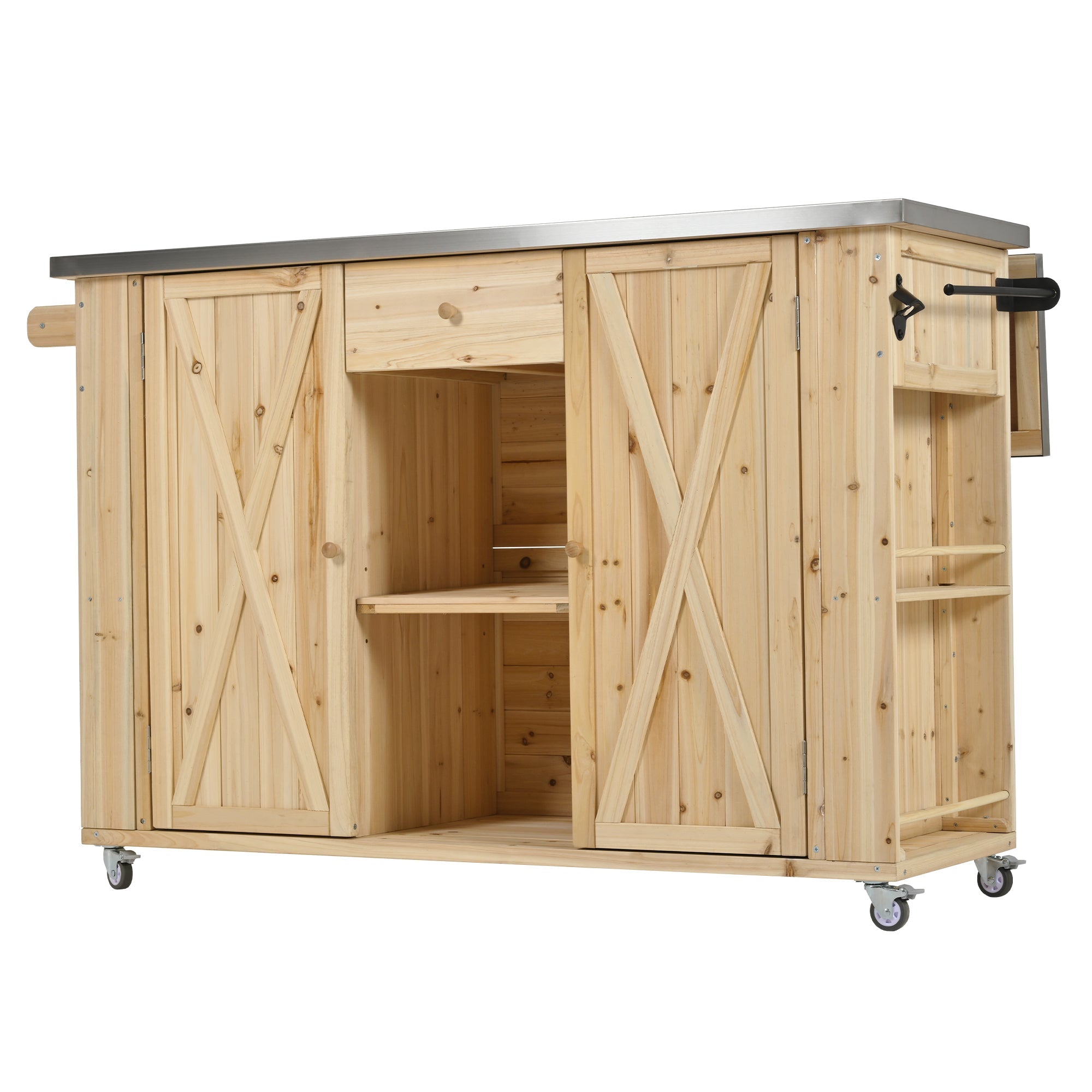 Outdoor Kitchen Island Fir Wood Kitchen Island with Stainless Steel Top