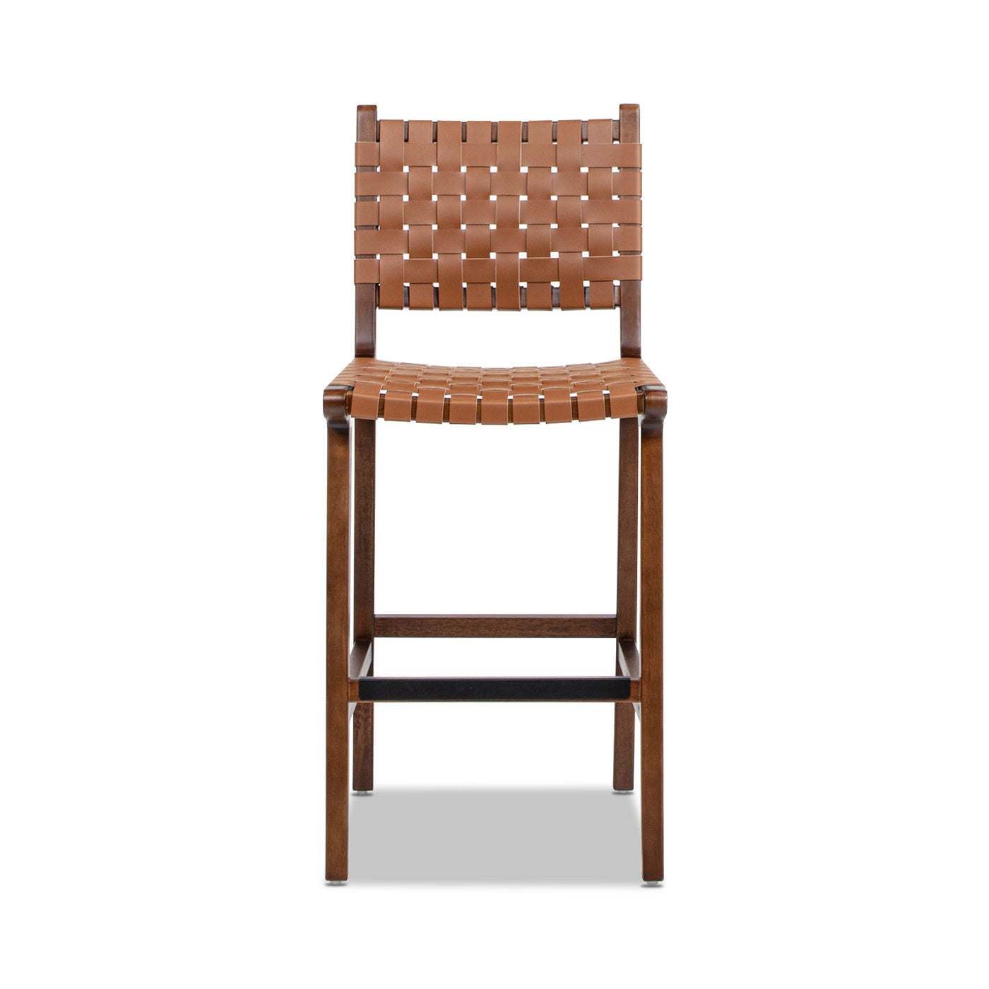 Andre 26' Woven Leather Counter Stool with Back, Pecan Brown Faux Leather