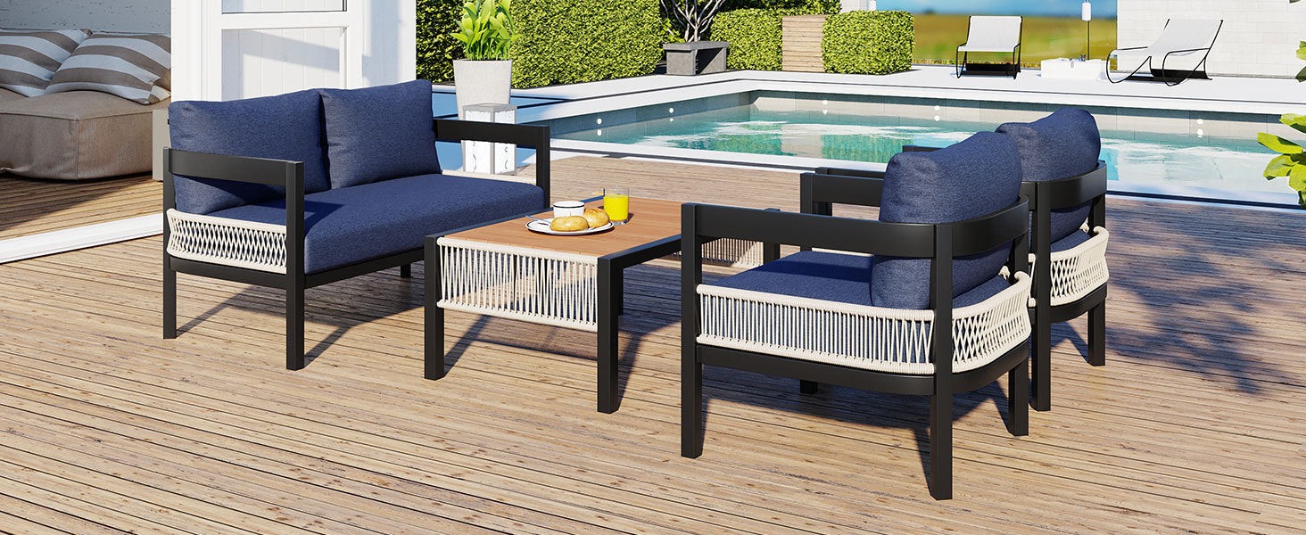 U_Style Multi-person Outdoor Iron Sofa Set with Table