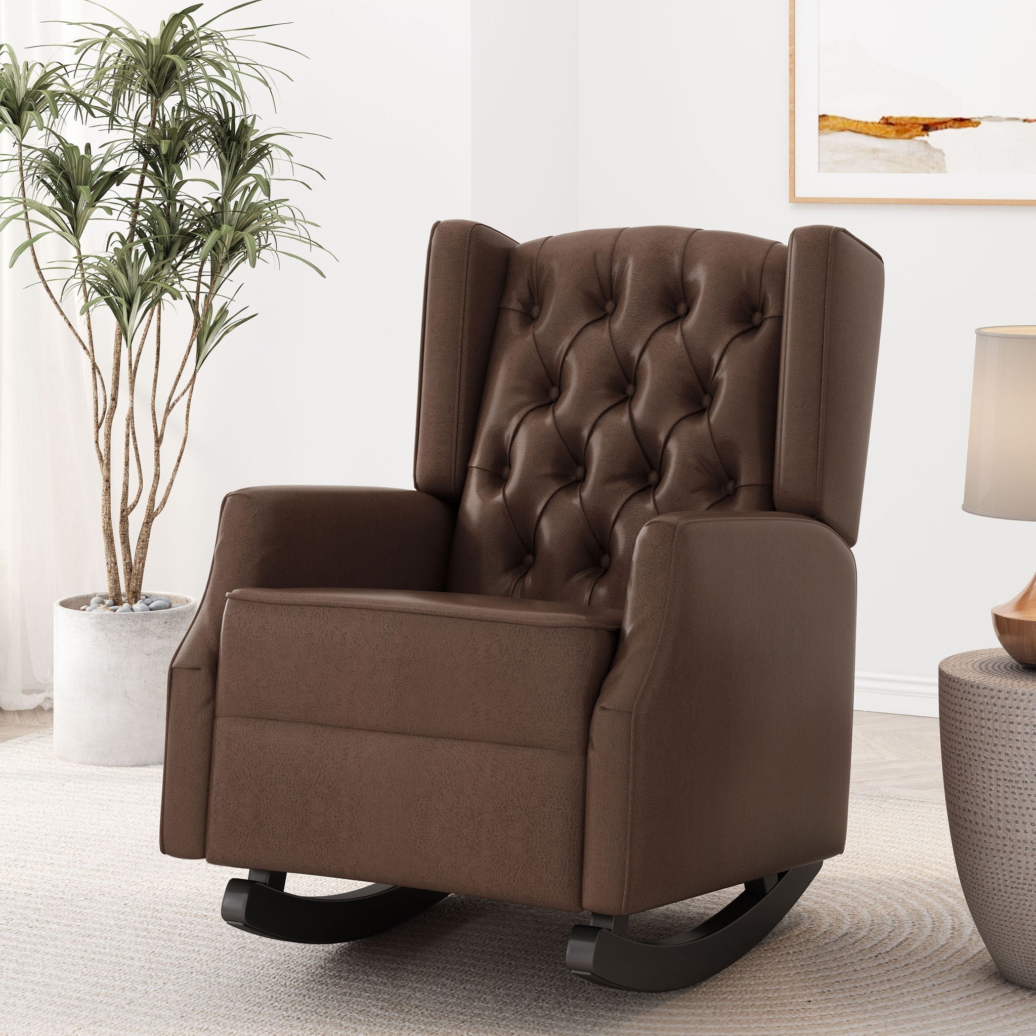 Amedou Contemporary Tufted Wingback Rocking Chair - Dark Brown