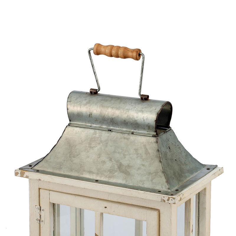 Wooden Candle Lantern Decorative Hurricane Holder - Ivory