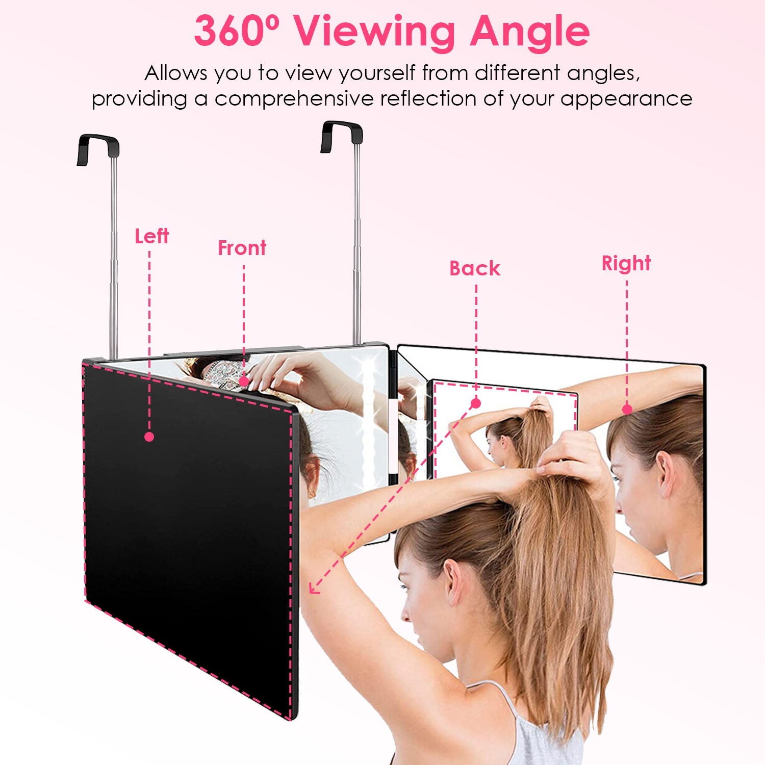 3 Way Mirror with LED Telescopic Hanger