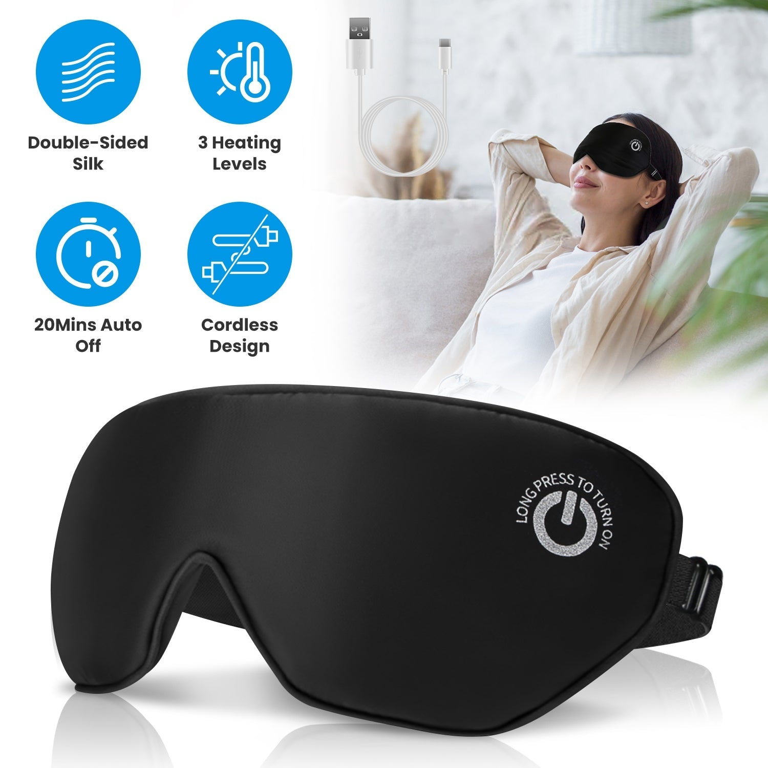 Cordless Heated Eye Mask Silk Sleep Eye