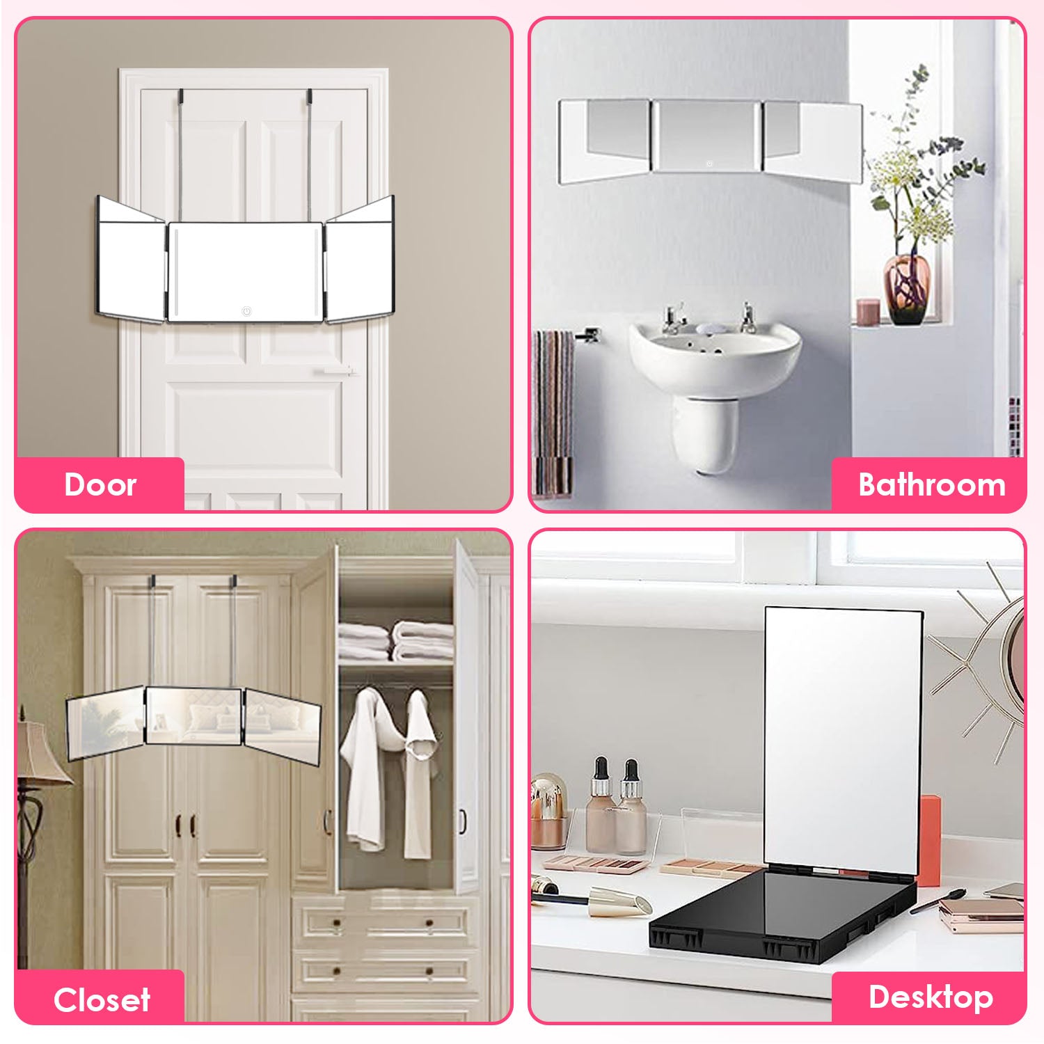 3 Way Mirror with LED Telescopic Hanger