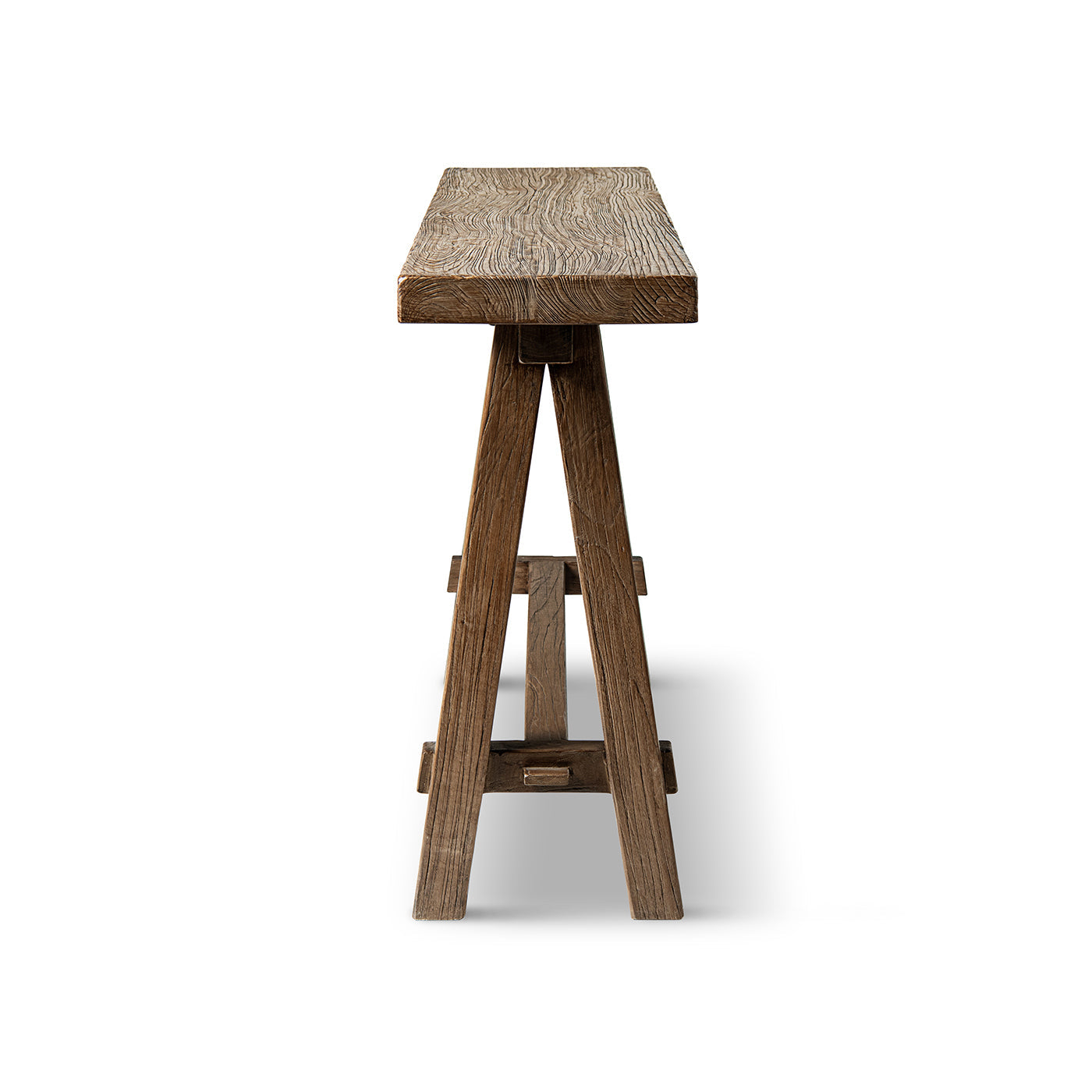 Hawthorne 60' Solid Reclaimed Elm Trestle Console Table, Heritage Medium-Dark Brown