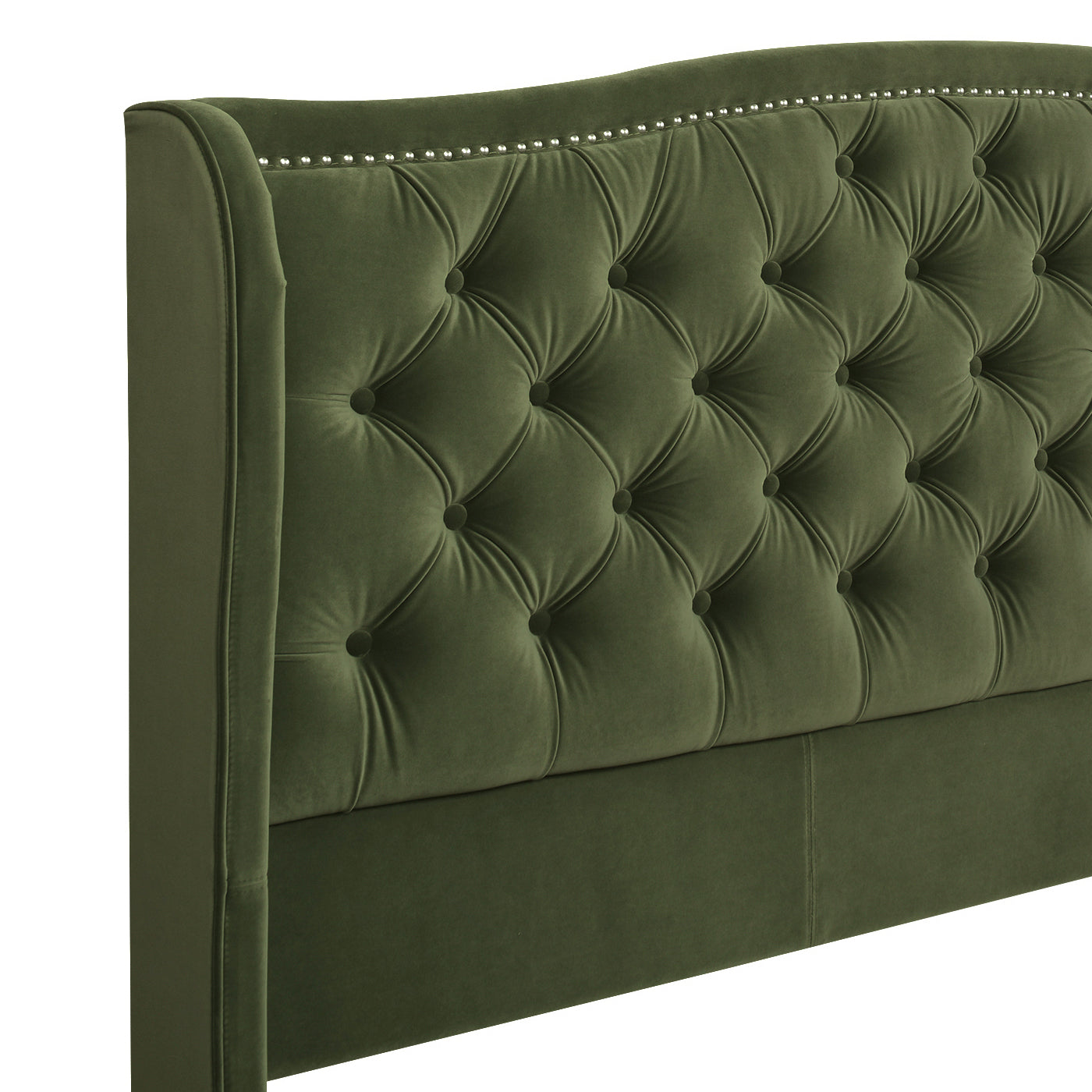 Marcella Upholstered Shelter Headboard Bed Set, King, Olive Green Performance Velvet