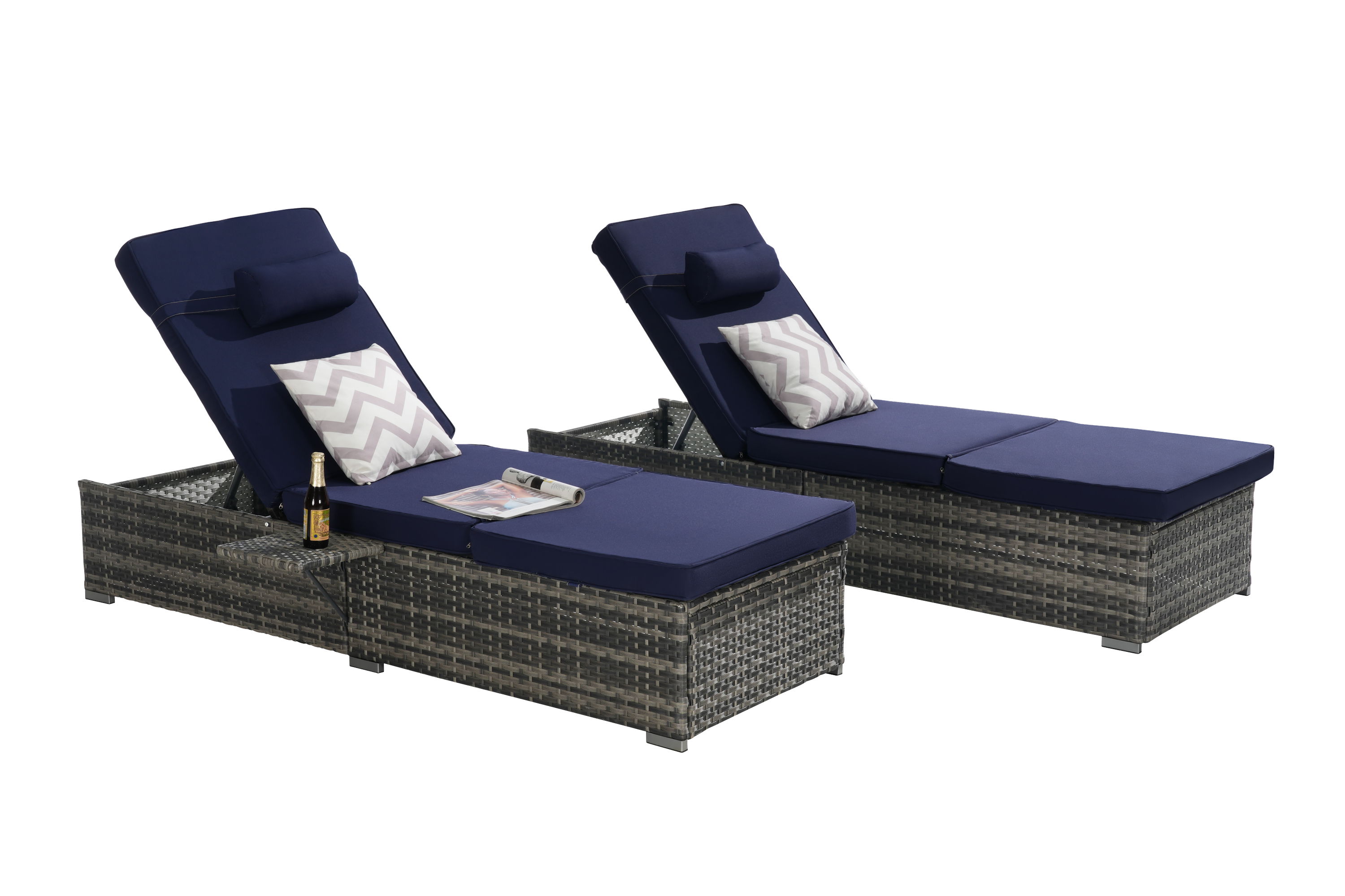 Outdoor Chaise Lounge Chair Set of 2 with Storage